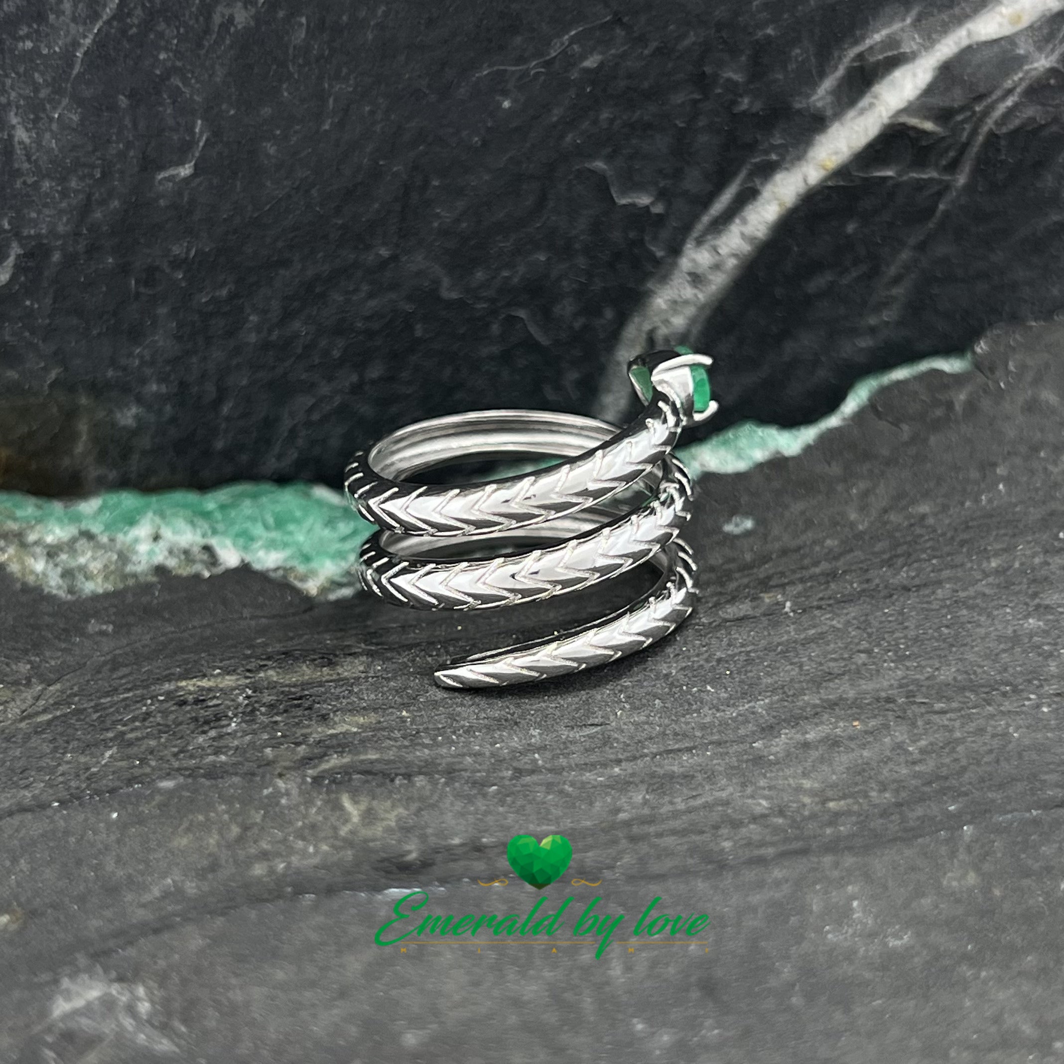 Spiral Snake Ring with Pear-Shaped Emerald at the Head