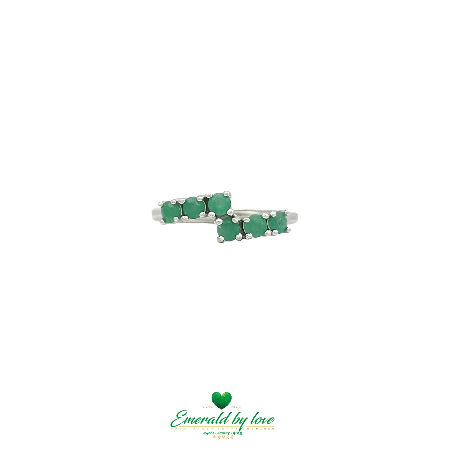 Open Sterling Silver Ring with Twin Emerald Tips