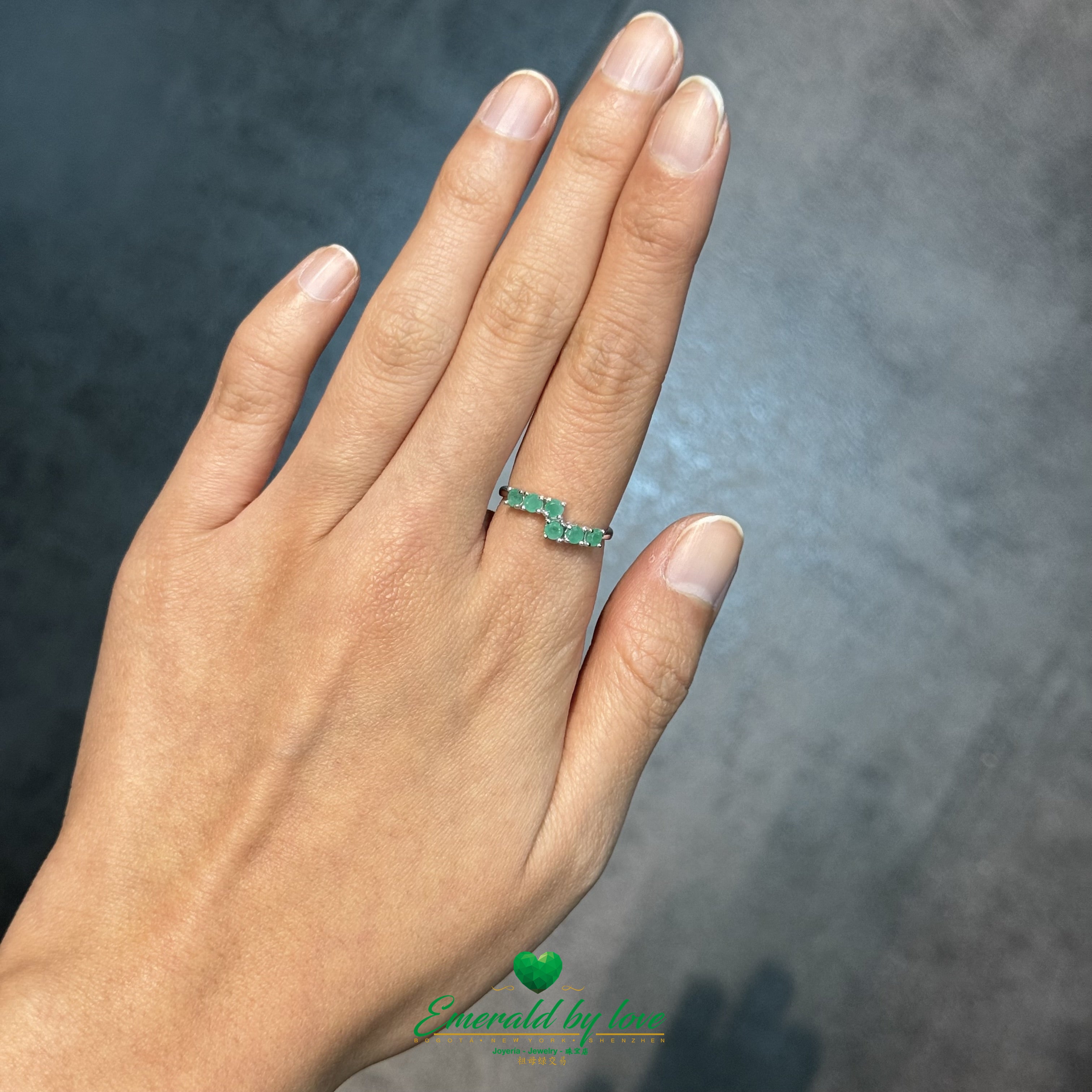 Open Sterling Silver Ring with Twin Emerald Tips
