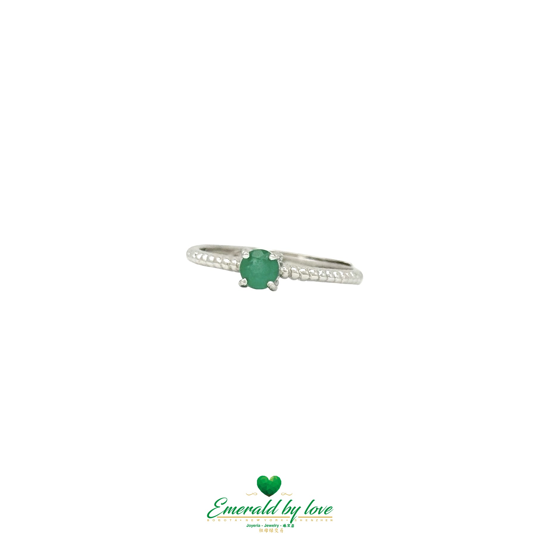 Delicate Solitaire Emerald Ring 0.22 ct with Beaded Band