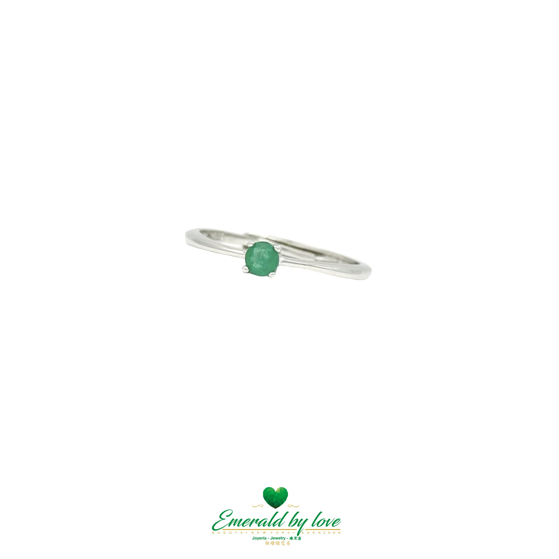 Thin Solitaire Ring with Round Colombian Emerald