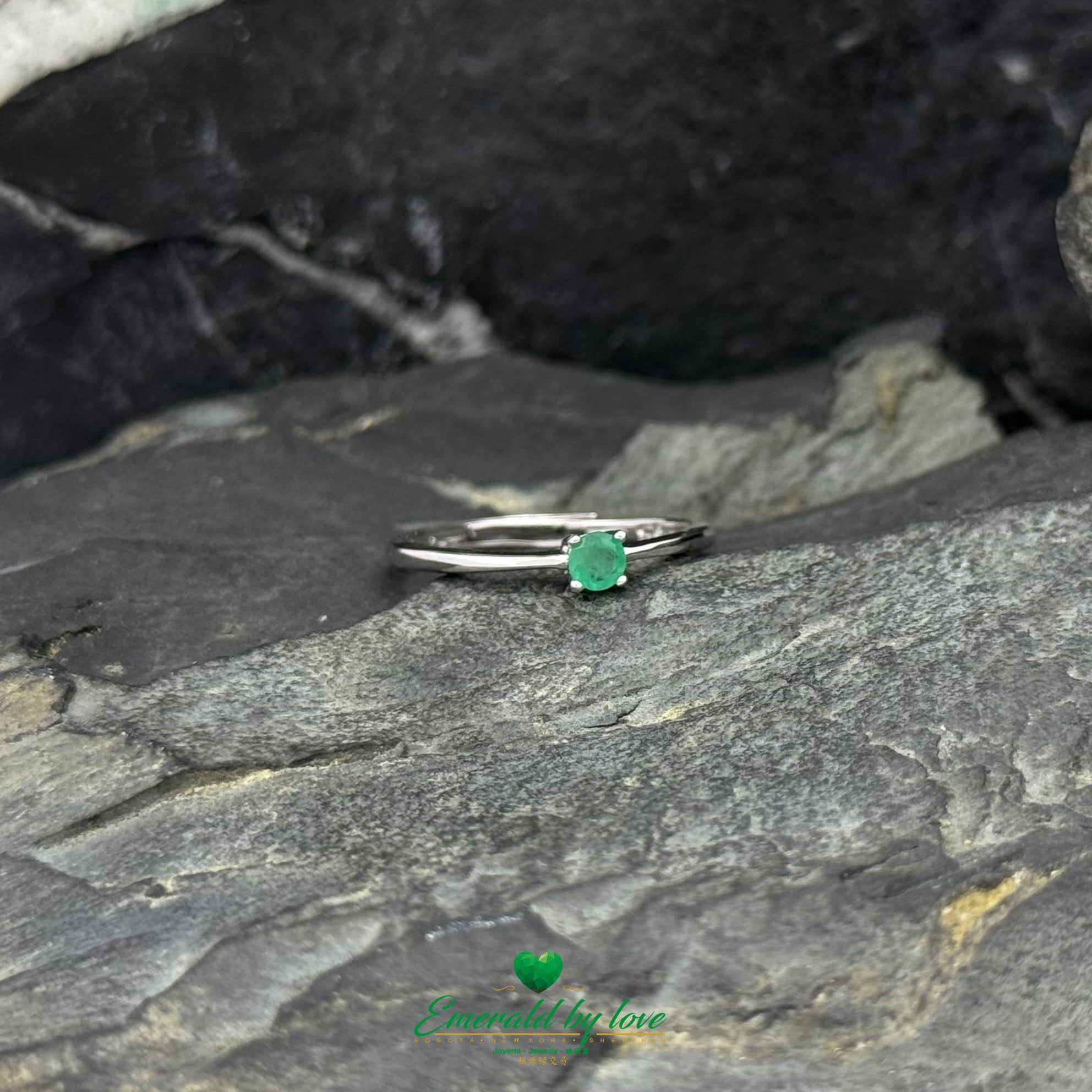Thin Solitaire Ring with Round Colombian Emerald