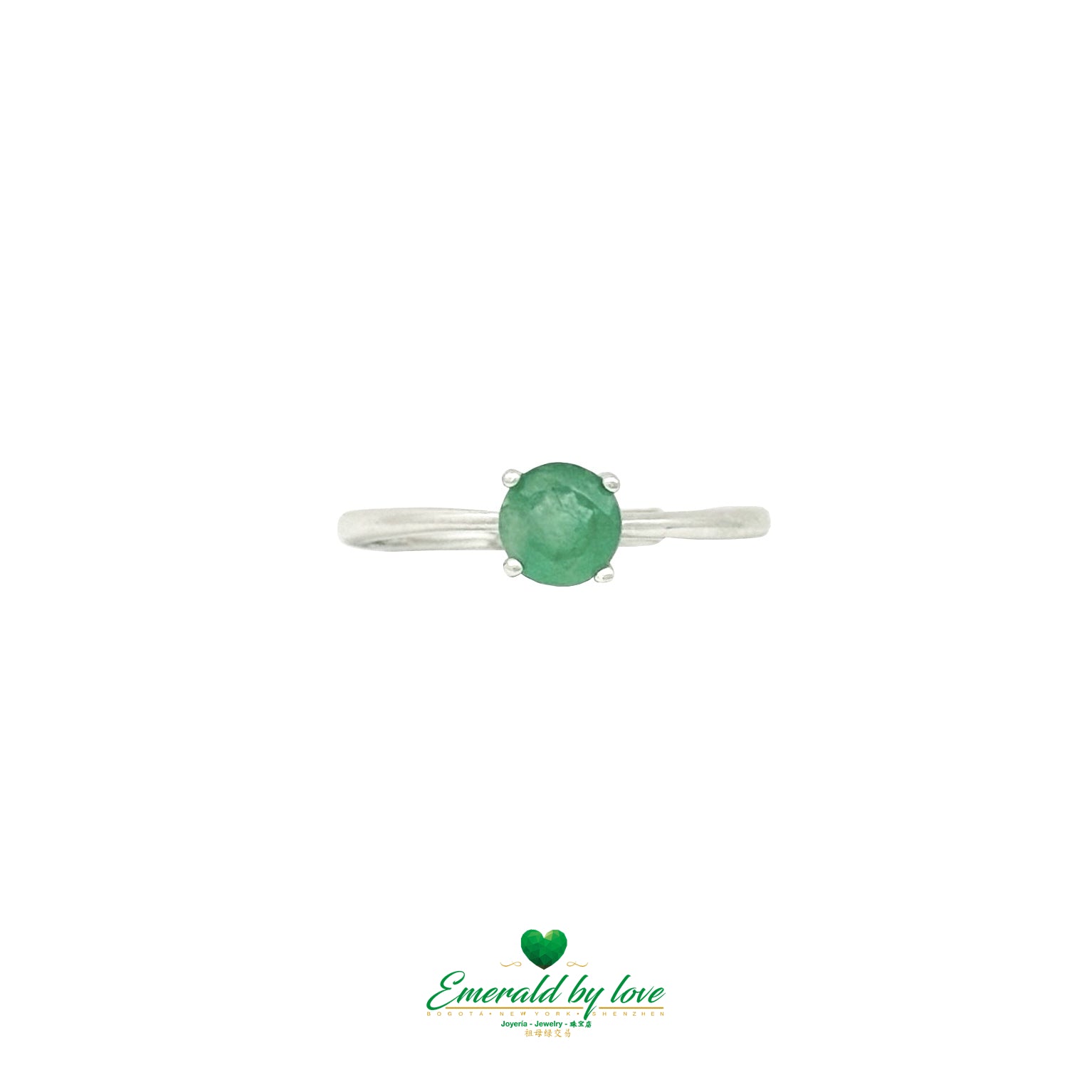 Simple Adjustable Sterling Silver Ring with Round Emerald in 4-Prong Setting