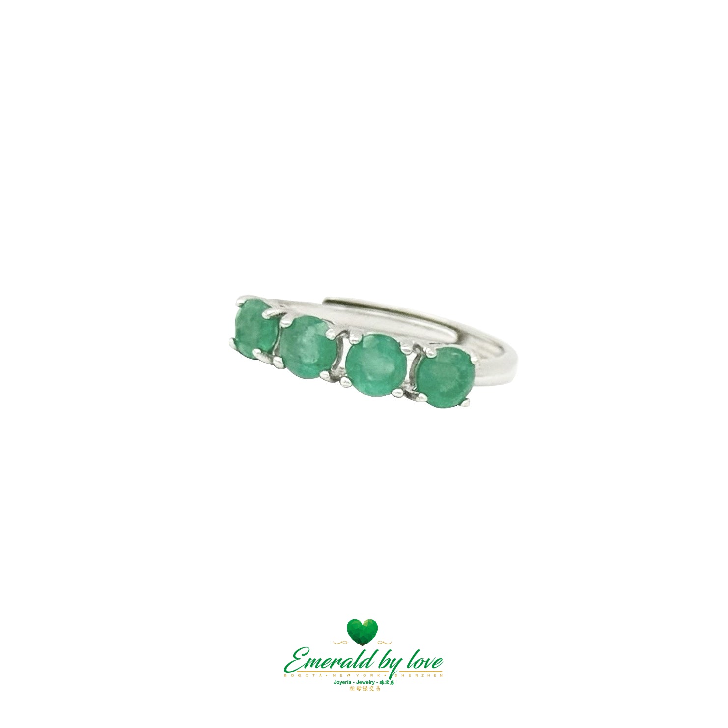 Sterling Silver Band Ring with Four Round Emeralds