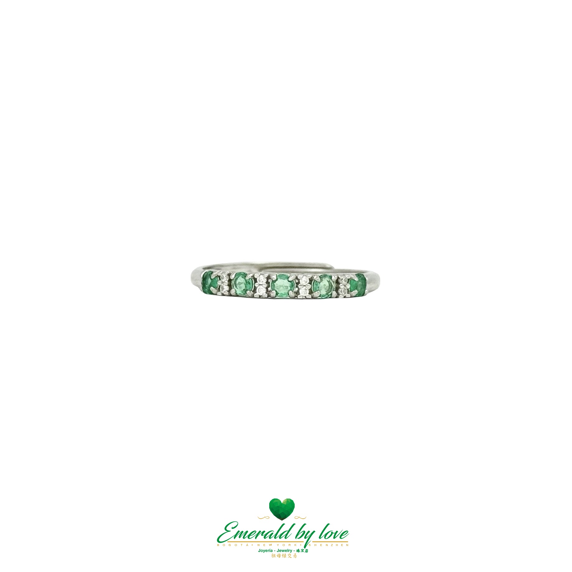 Emerald and White Zircon Alternating Band Ring