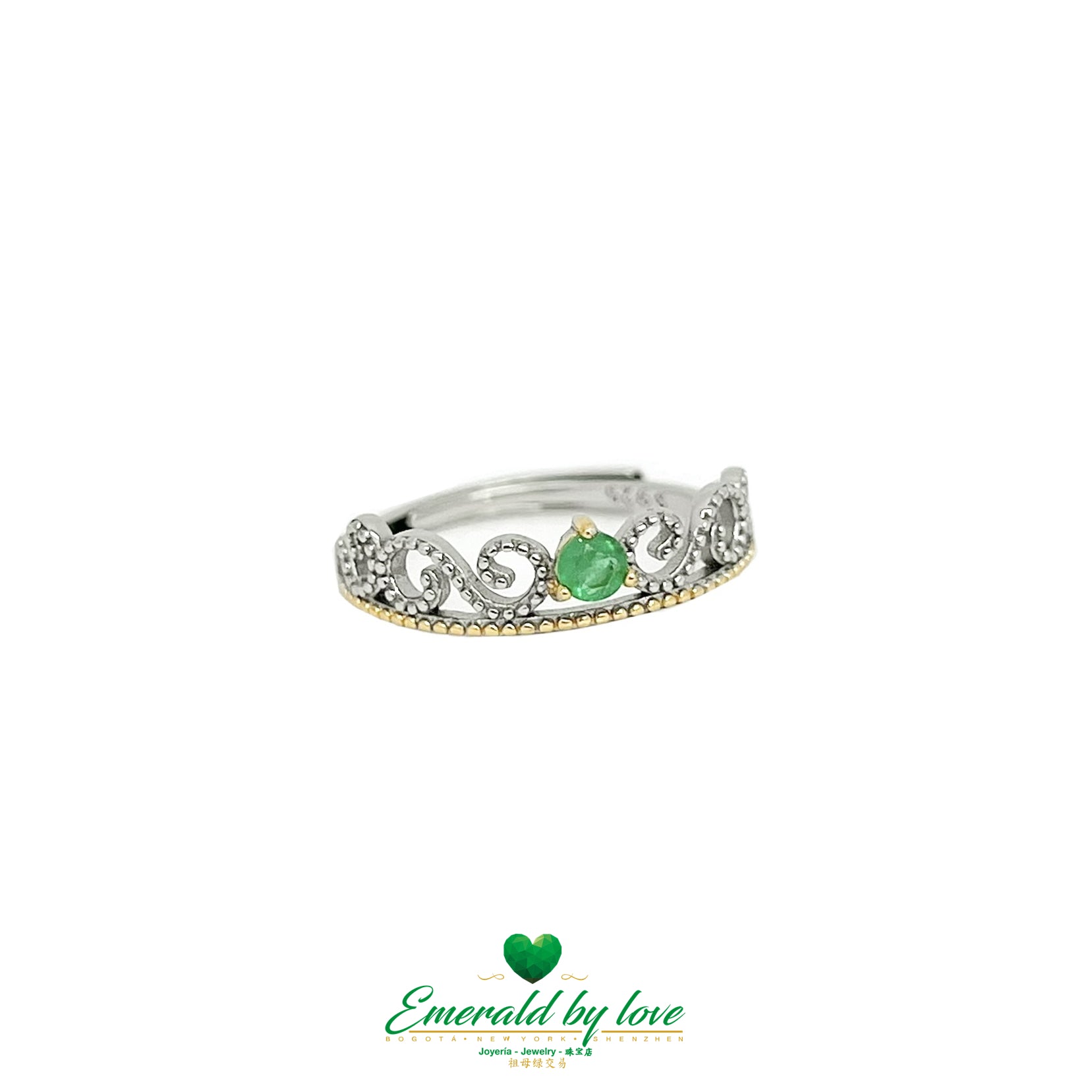 Mini Gold-Plated Arabesque Ring with Round Colombian Emerald