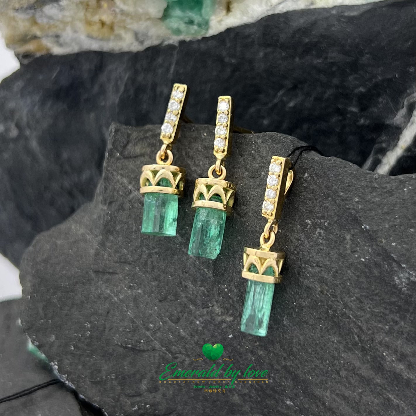 Rough Emerald Set with Diamonds Encrusted in Gold