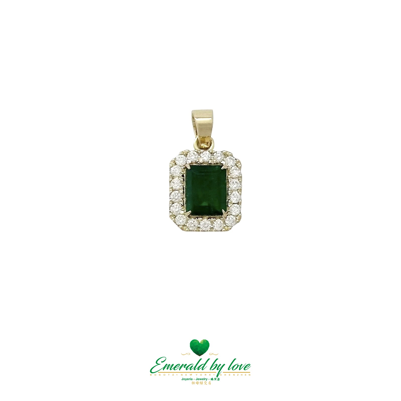 Luxury Emerald-Cut Colombian Emerald Pendant & Earrings Set with Diamond Cluster Setting