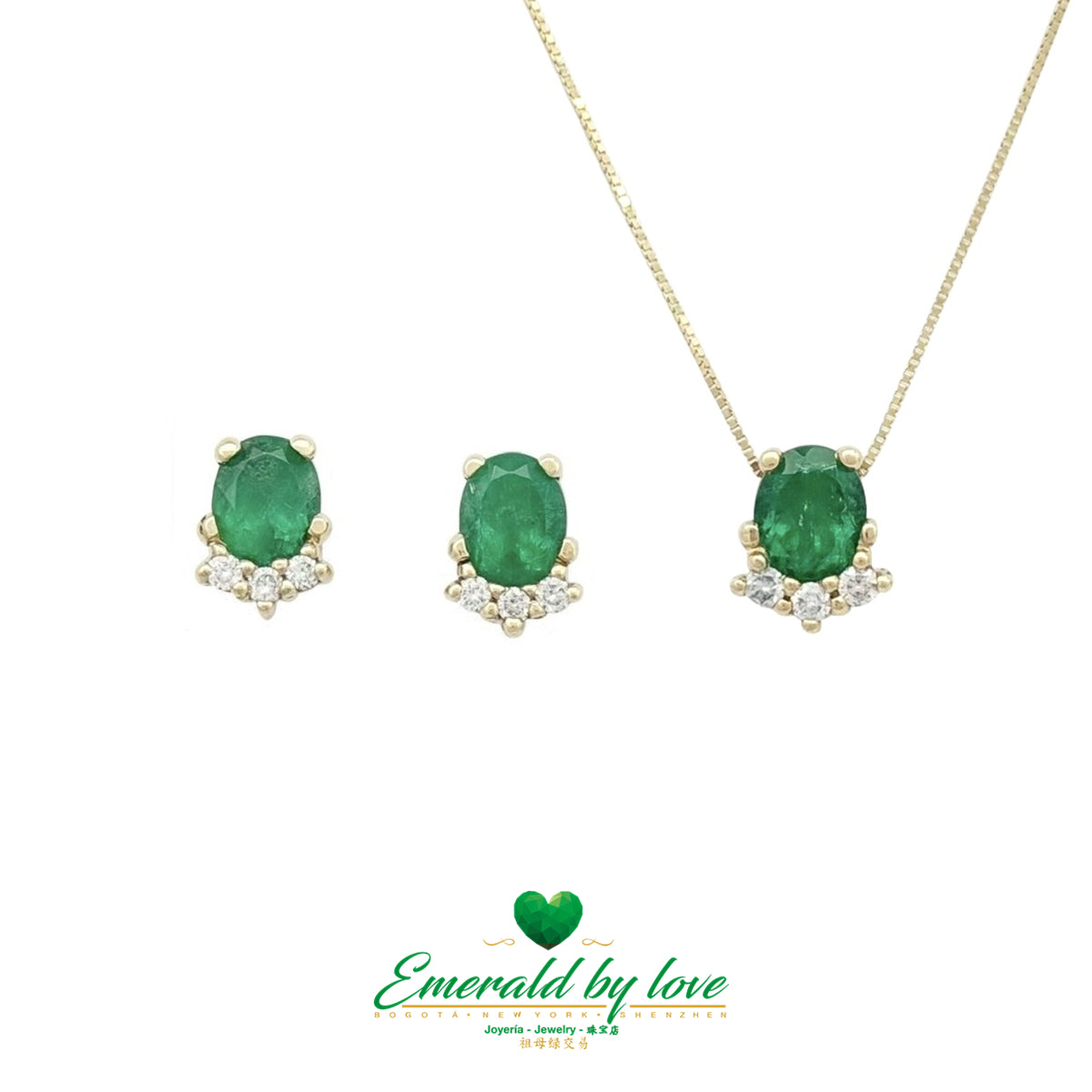 Pineapple-Inspired Yellow Gold Set with Oval Emeralds and Diamonds