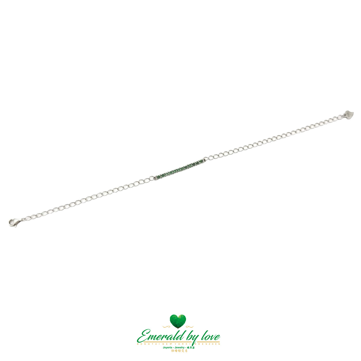Semi-Band Bracelet with Round Colombian Emeralds in Sterling Silver