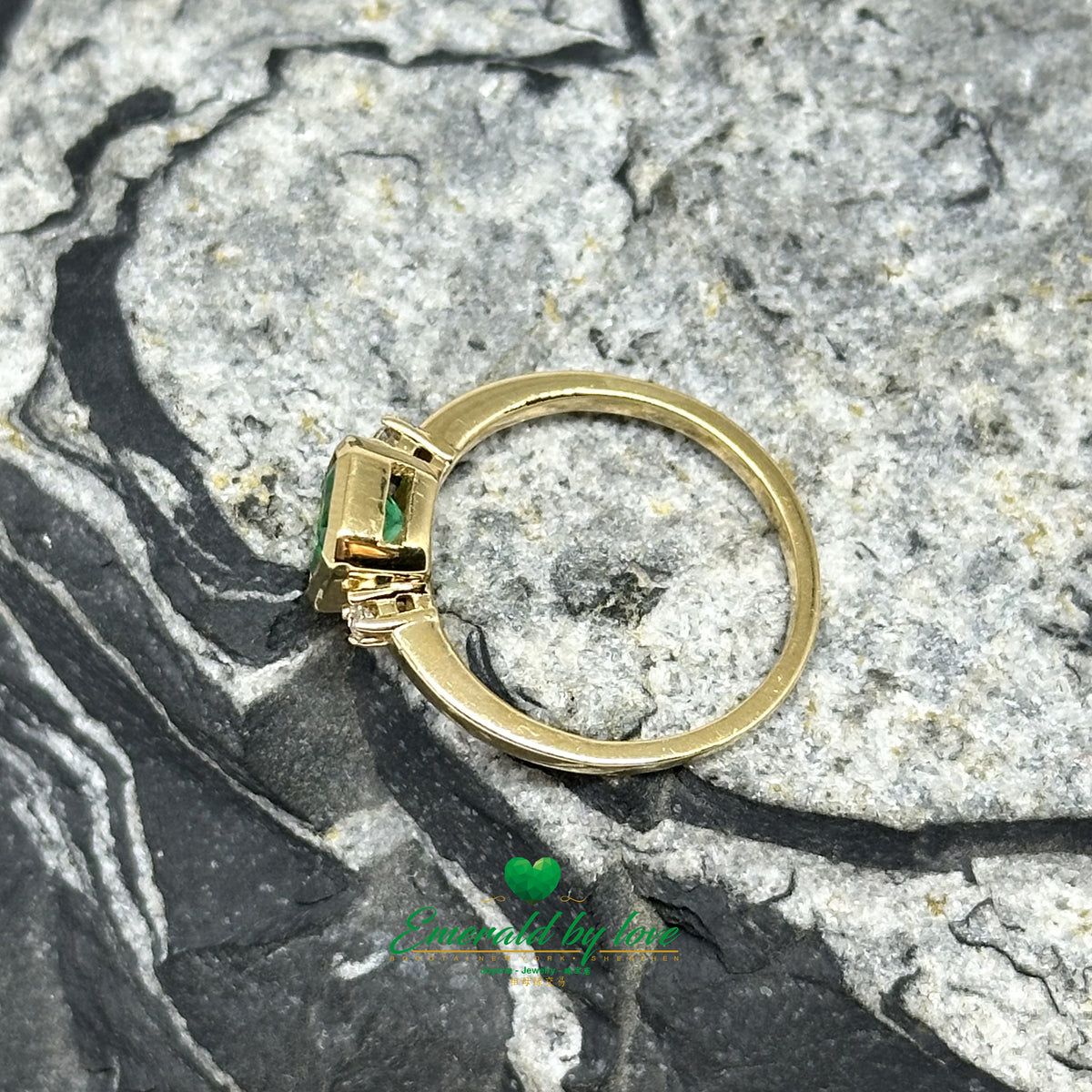 Square Emerald Ring with Bezel Setting in 18K Yellow Gold