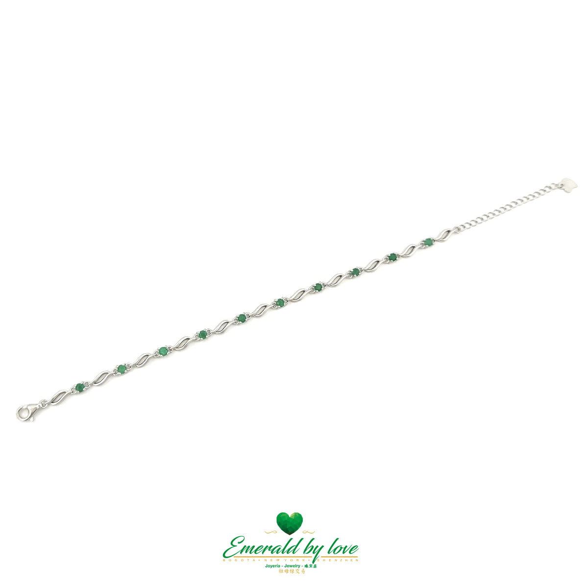 Sterling Silver Arabesque Bracelet with Interspersed Round Emeralds