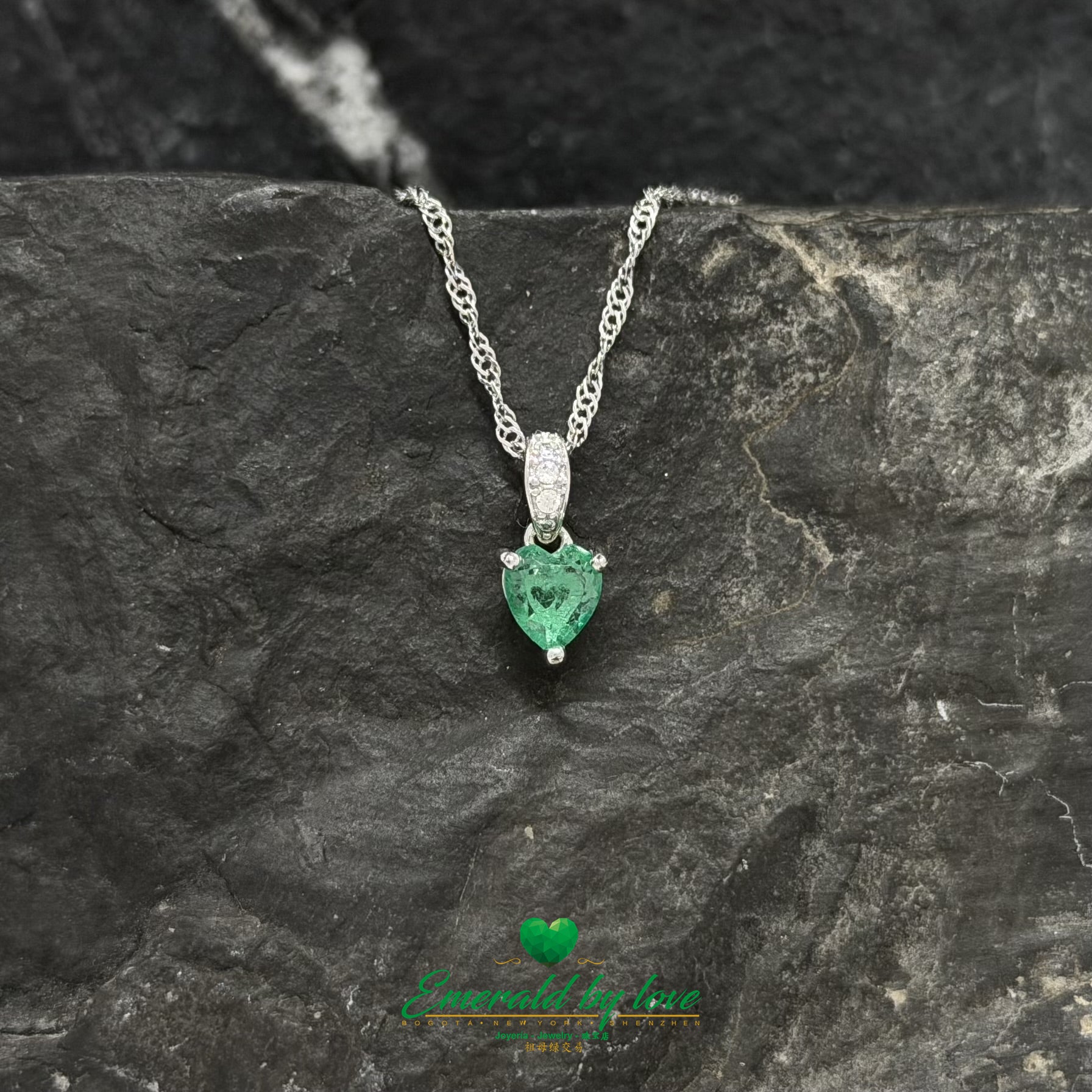 Heart Cut Emerald Pendant in Sterling Silver