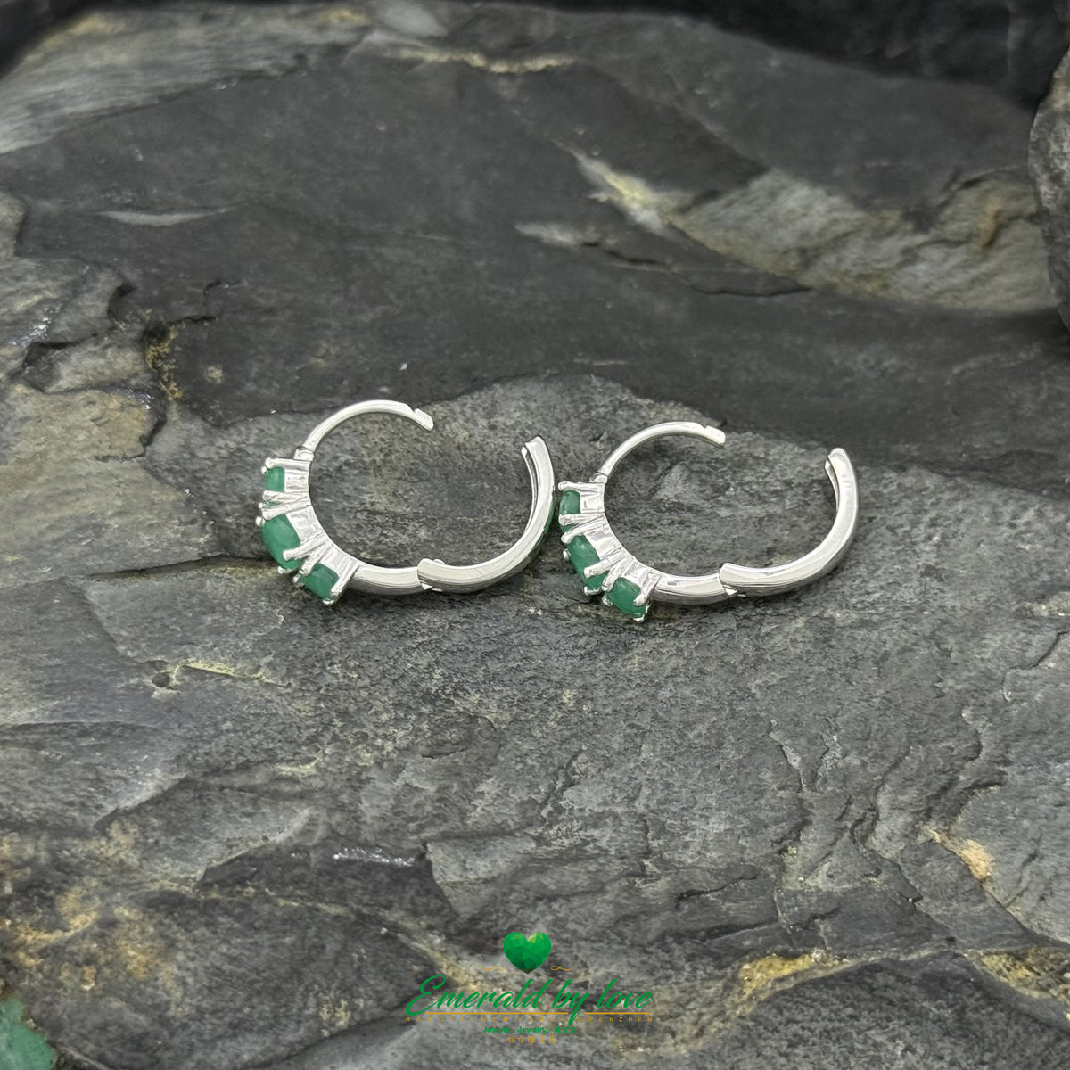 Three-Emerald Band Hoop Earrings in Colombian Emeralds