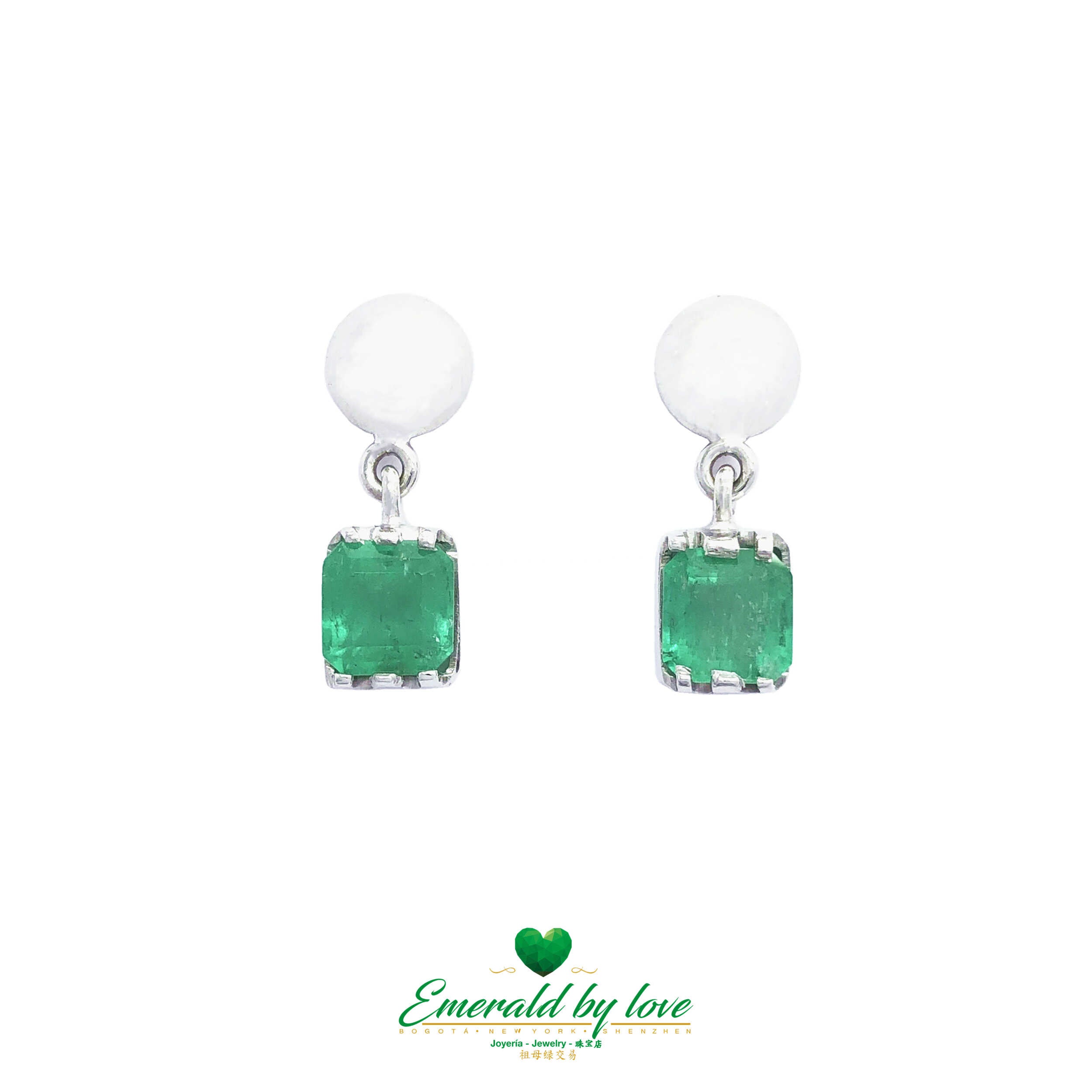 Square Colombian Emerald Earrings in 18K White Gold