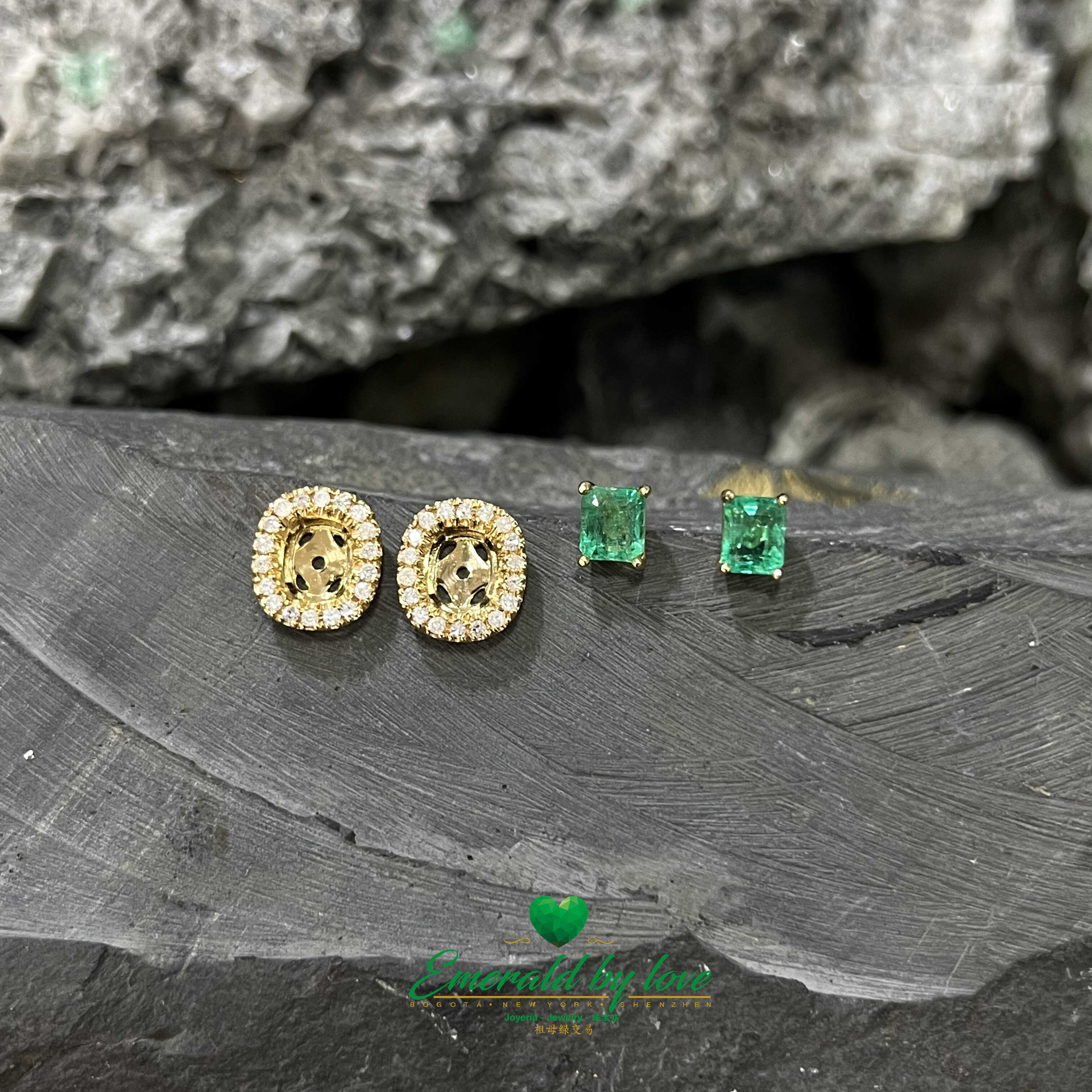 Boucles d’oreilles veste émeraude colombienne en or jaune 18 carats