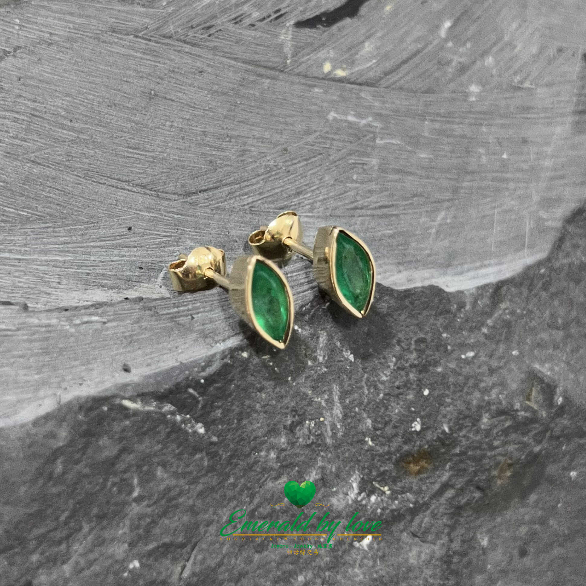 18K Yellow Gold Marquise-Cut Colombian Emerald Earrings