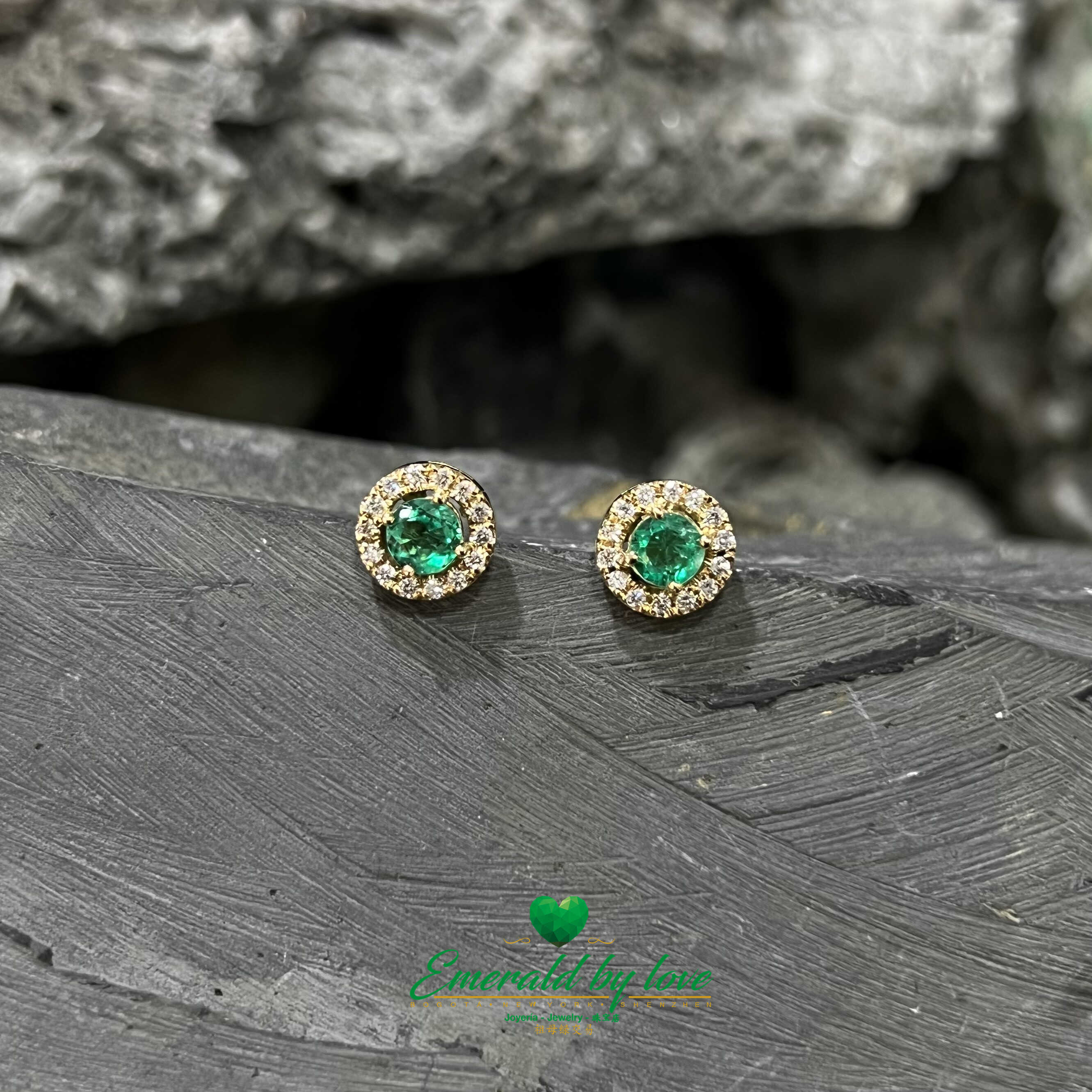 Regal Marquise-Cut Yellow Gold Earrings: 0.6 TCW Emeralds, 0.28 CT Diamonds