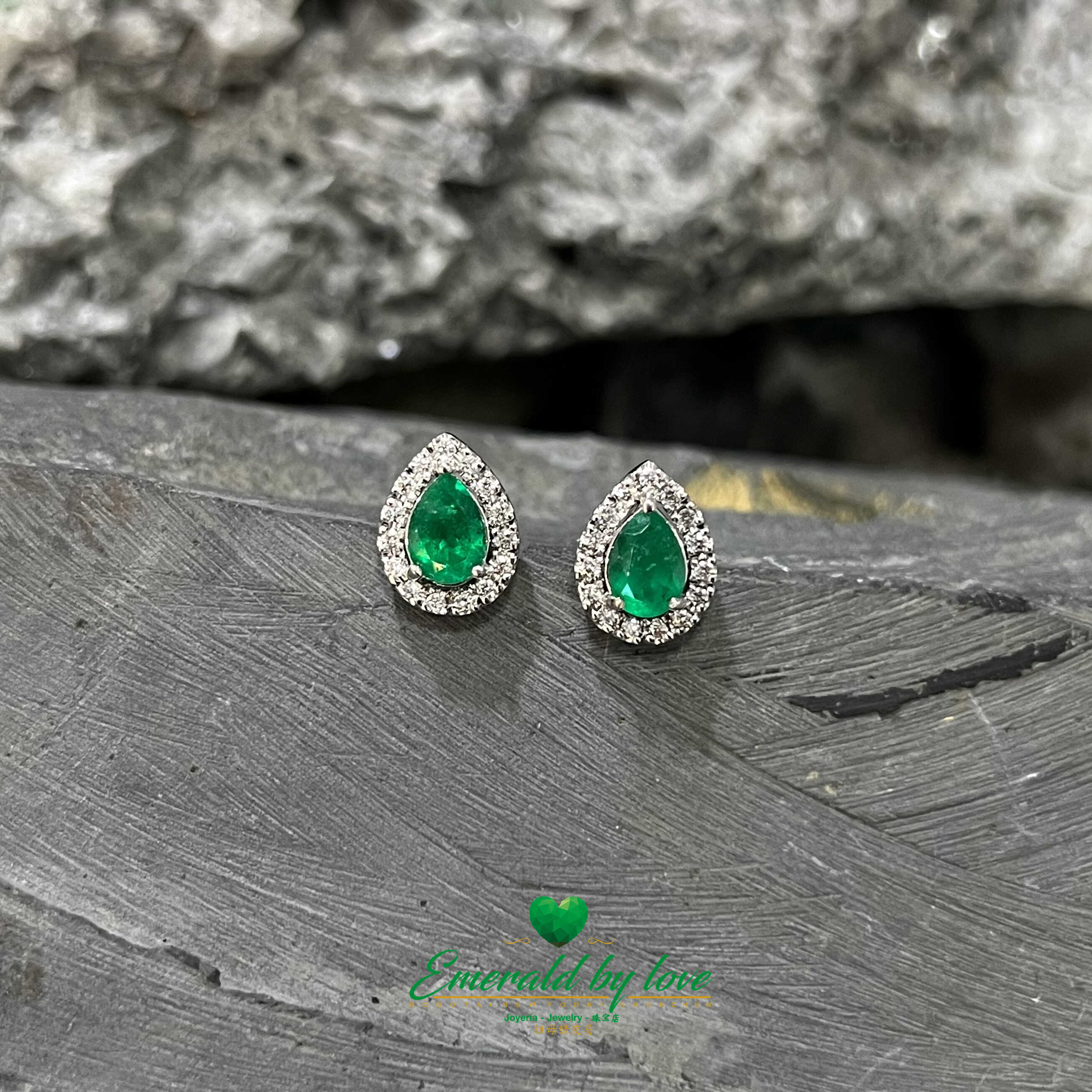 Intriguing Marquise White Gold Earrings with 1.2 Ct Teardrop Emeralds and 0.3 Ct Diamonds