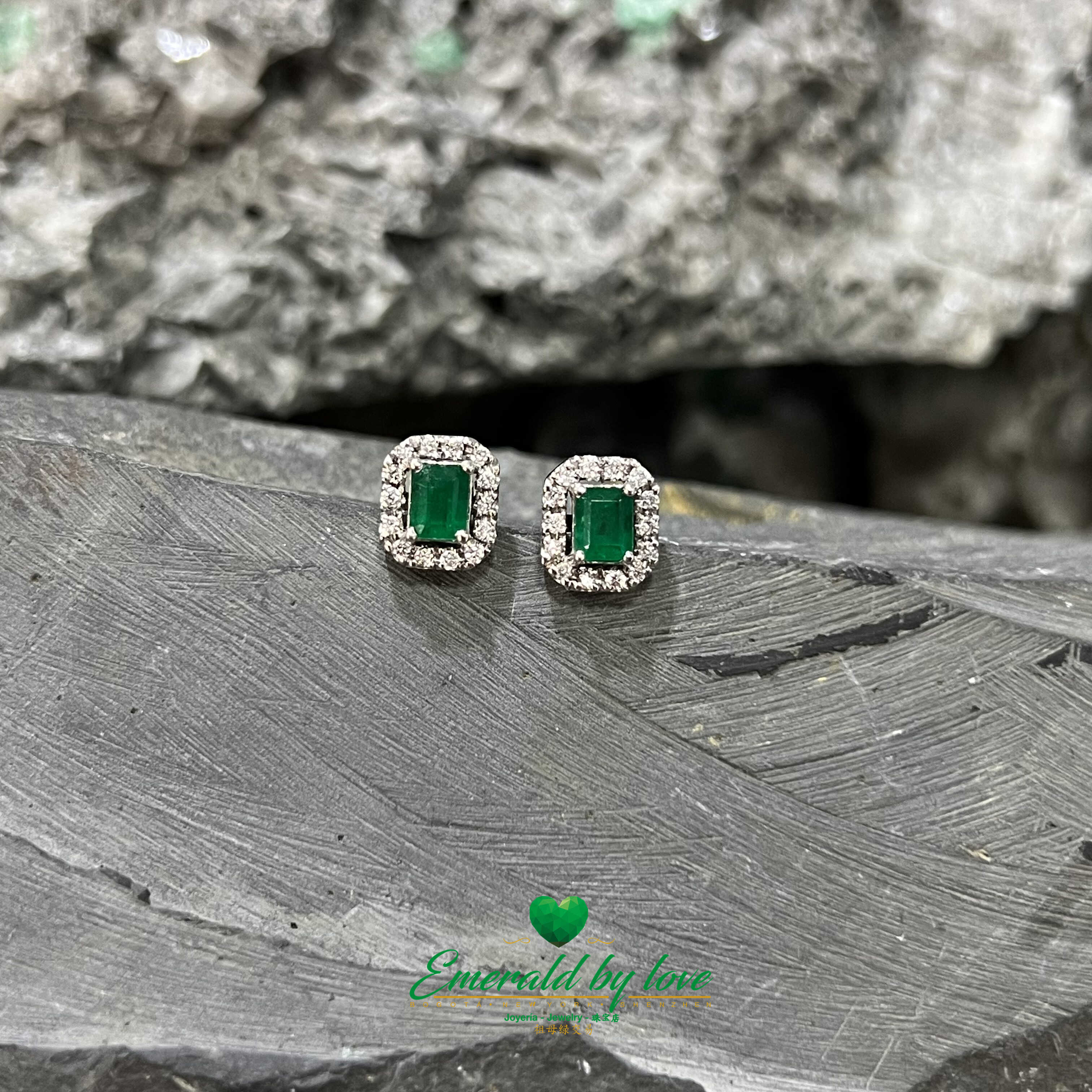 Regal Marquise White Gold Earrings with 1.10 tcw Emerald Cut Emeralds and 0.28 tcw Diamonds