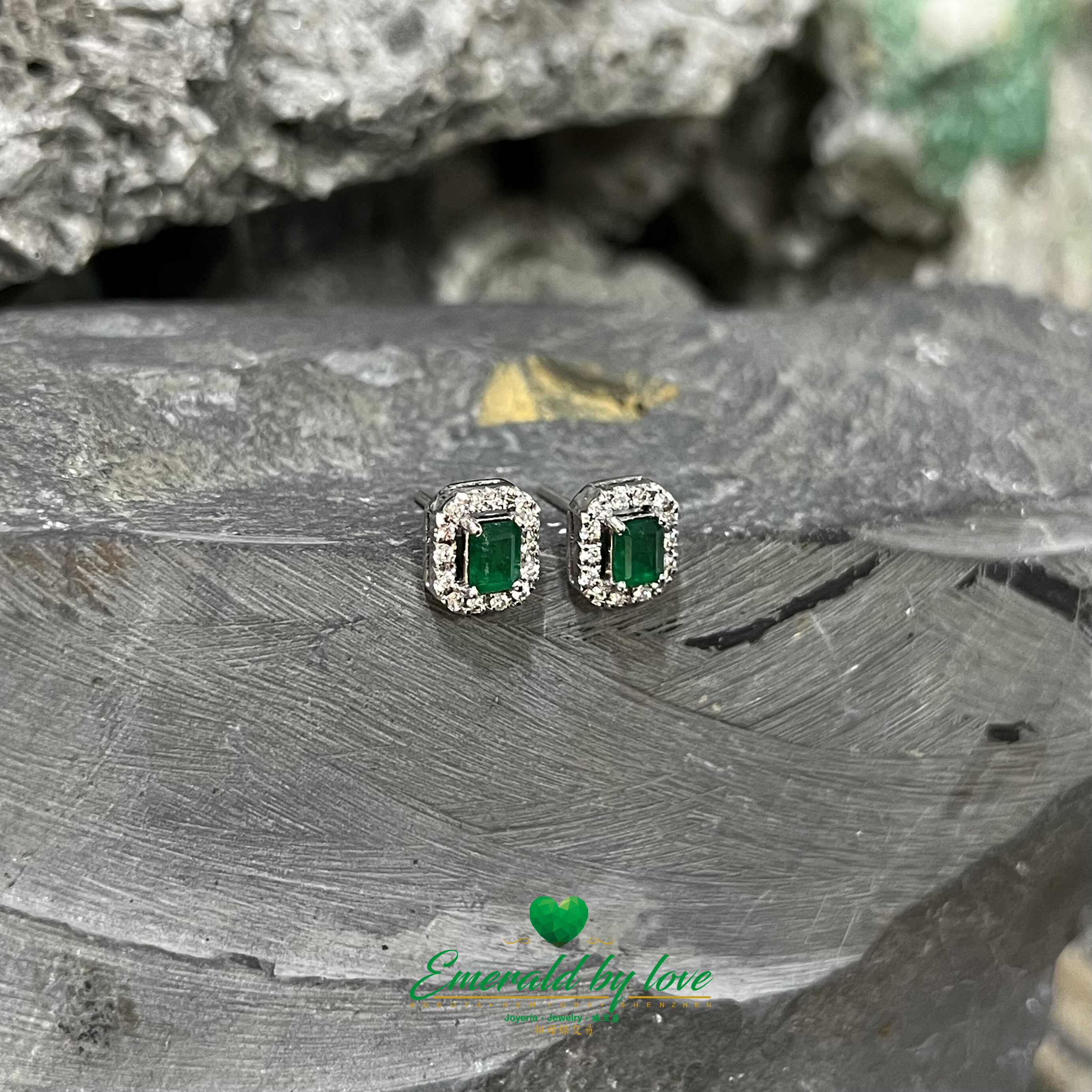 Regal Marquise White Gold Earrings with 1.10 tcw Emerald Cut Emeralds and 0.28 tcw Diamonds