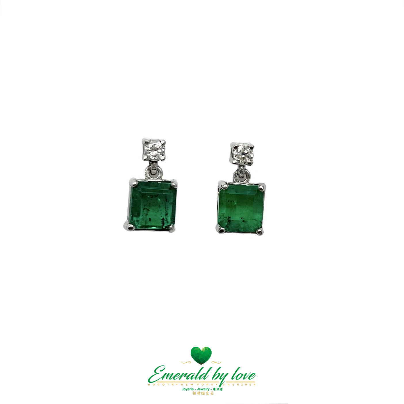 Chic Square Colombian Emerald and Diamond White Gold Earrings - 2.26 tcw Square Gems