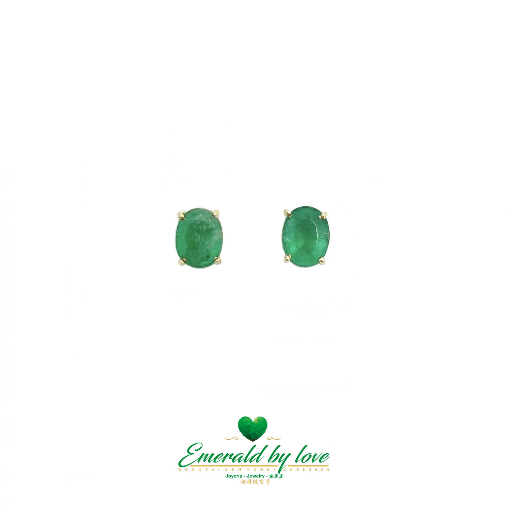 Timeless Radiance: Yellow Gold Oval Emerald Earrings 4.62 TCW