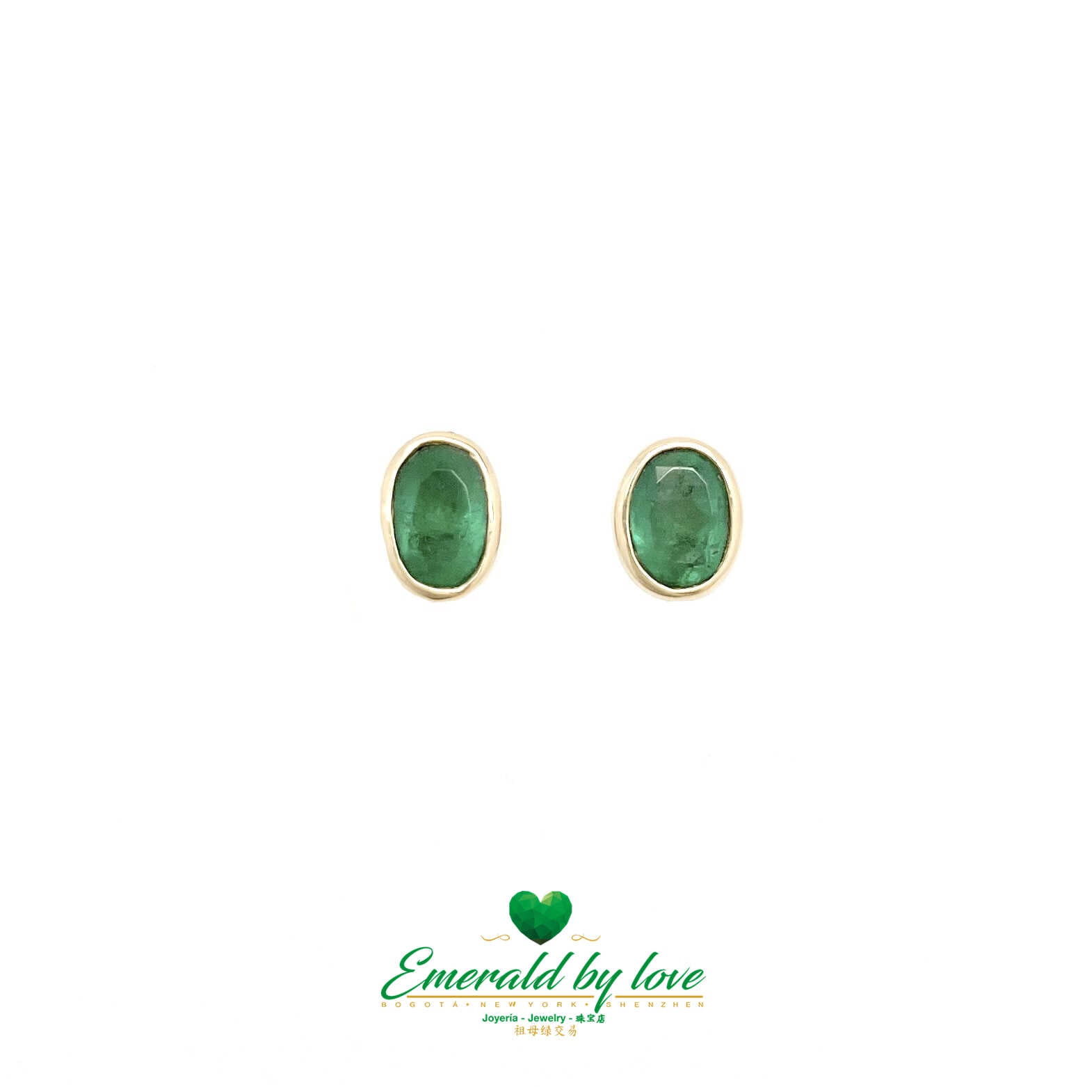 Delightful 18K Yellow Gold Bezel Oval Emerald Earrings: 2.29 TCW