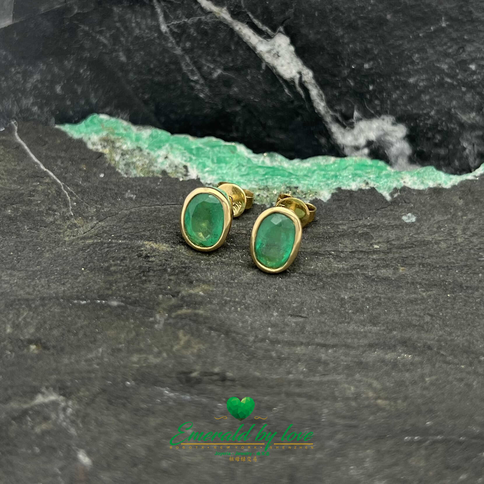 Delightful 18K Yellow Gold Bezel Oval Emerald Earrings: 2.29 TCW