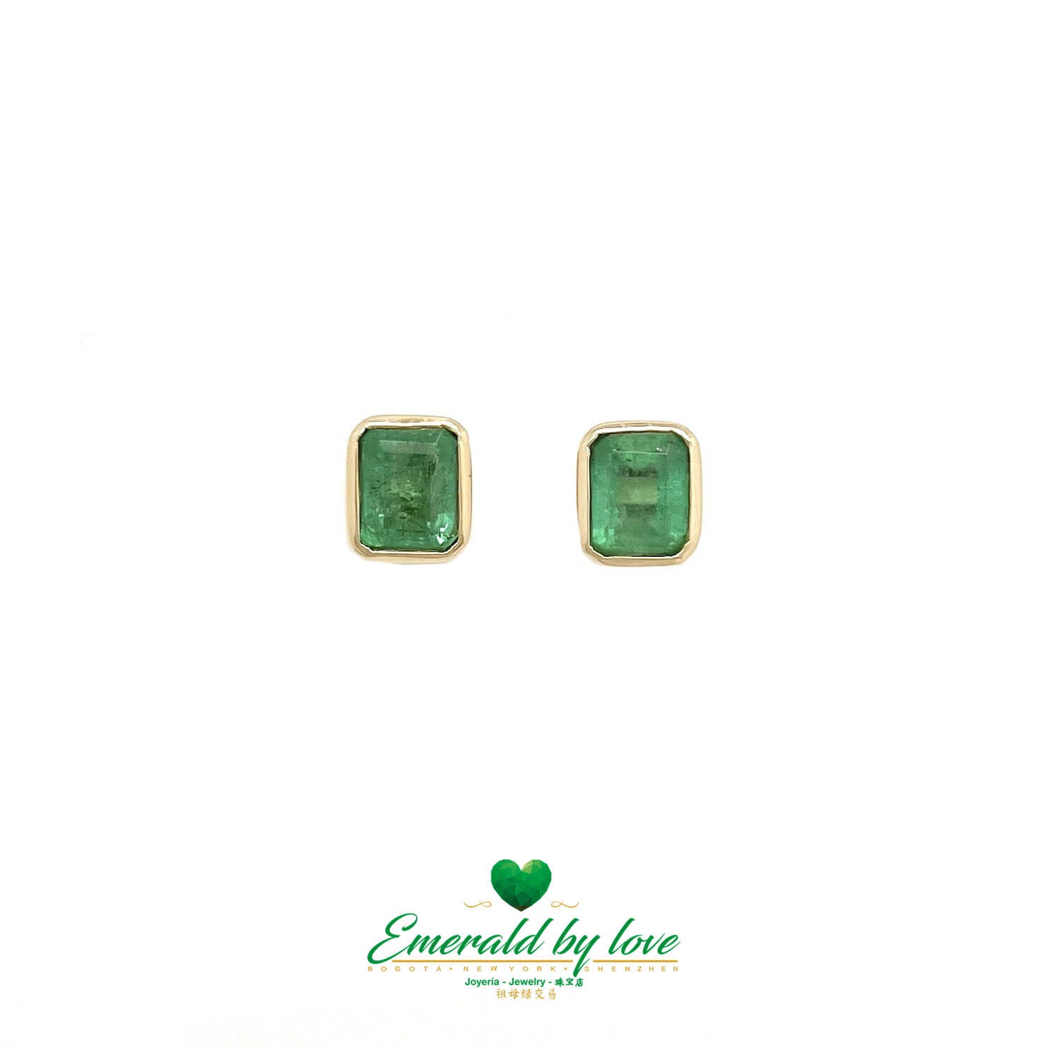Fabulous Yellow Gold Bezel-Set Emerald Cut Emerald Earrings: 2.49 TCW