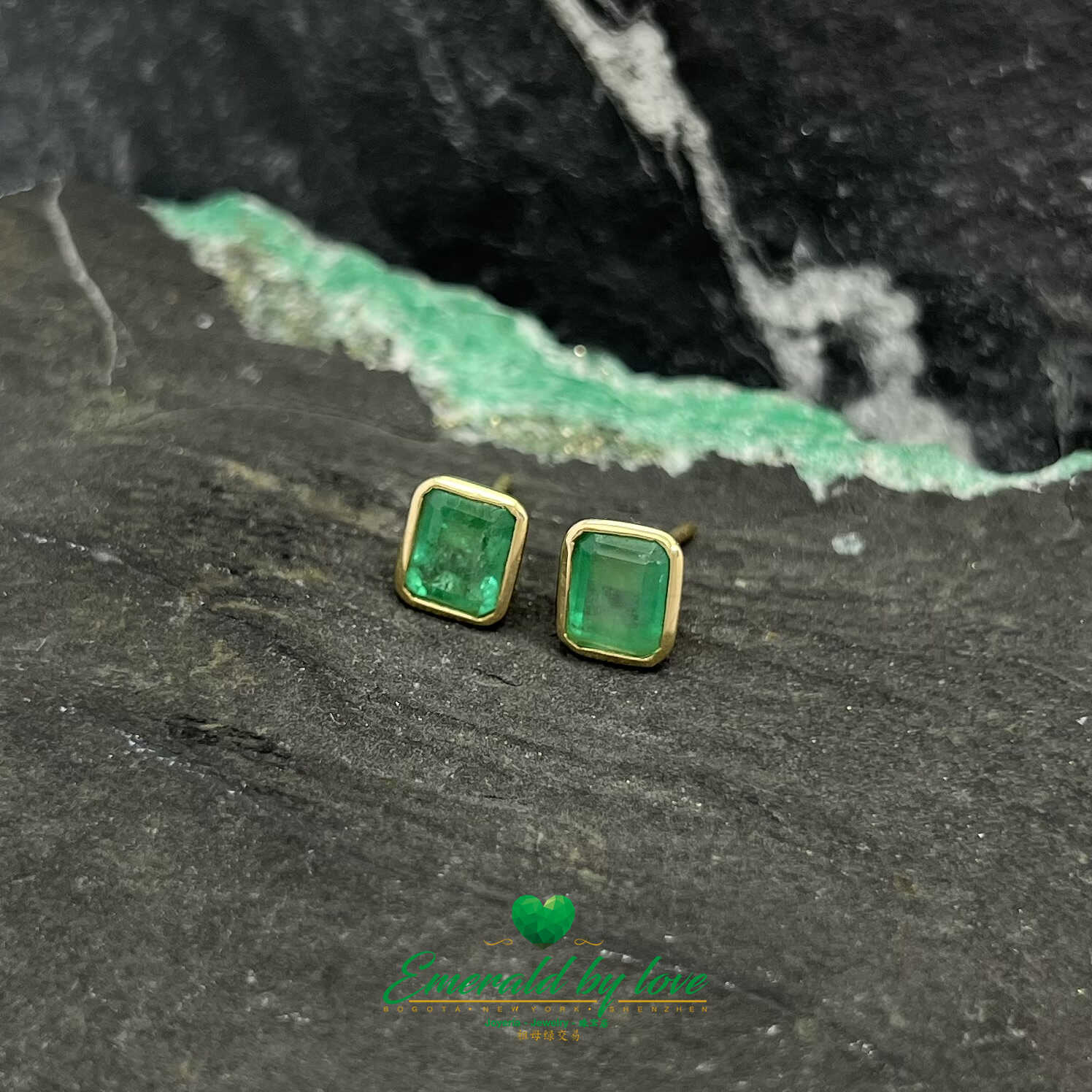 Fabulous Yellow Gold Bezel-Set Emerald Cut Emerald Earrings: 2.49 TCW