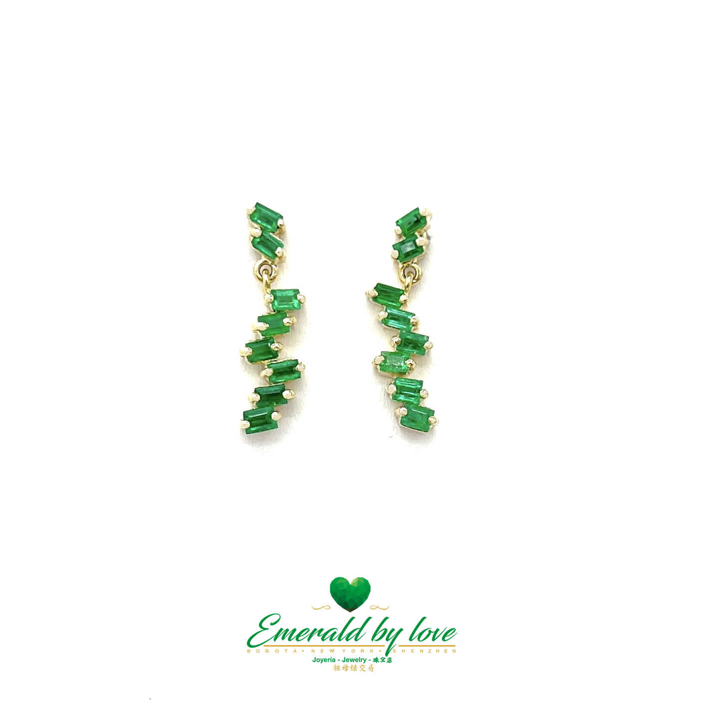 Golden Gleam: 18K Yellow Gold Earrings with Approximate 1.0 TCW Baguette Emeralds