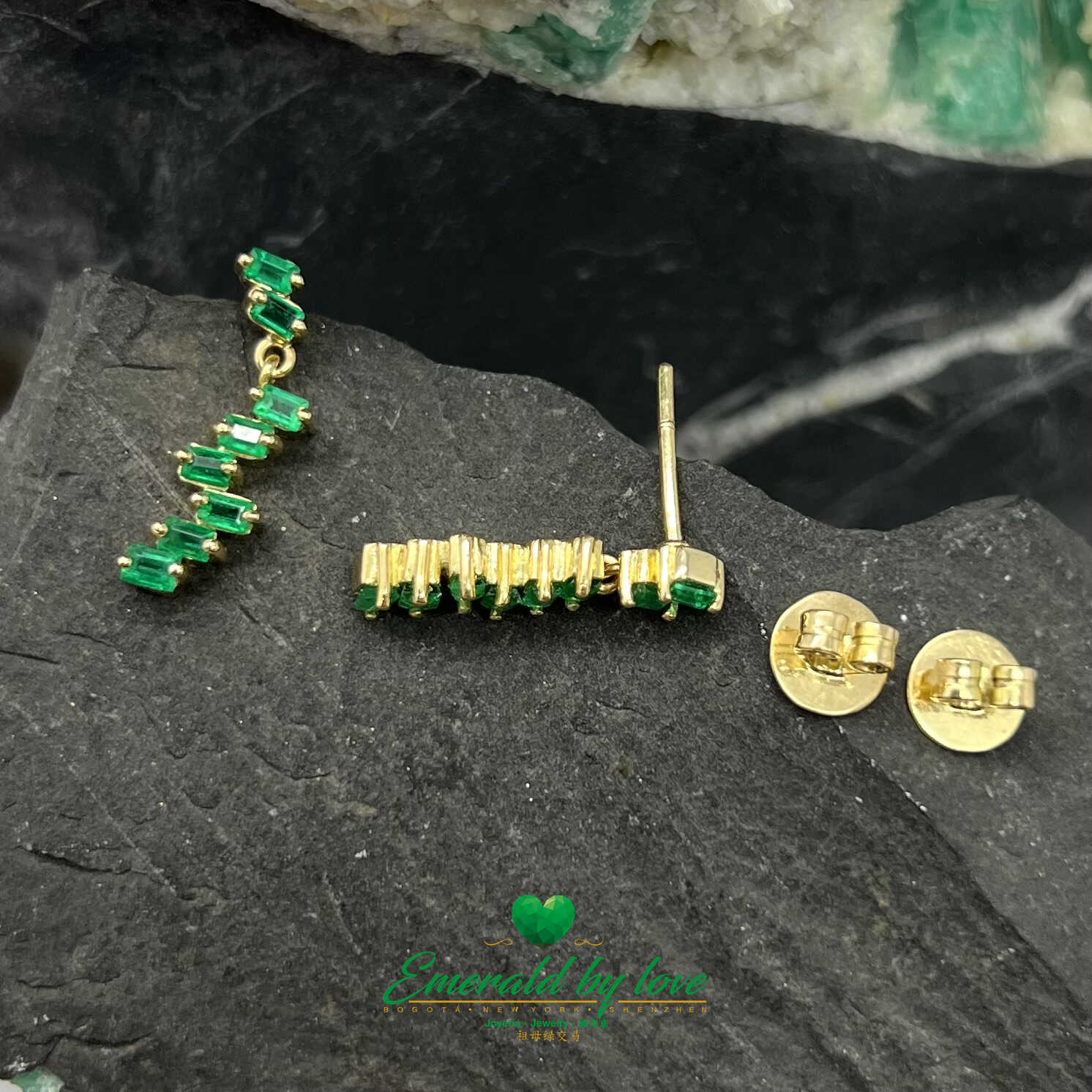 Golden Gleam: 18K Yellow Gold Earrings with Approximate 1.0 TCW Baguette Emeralds