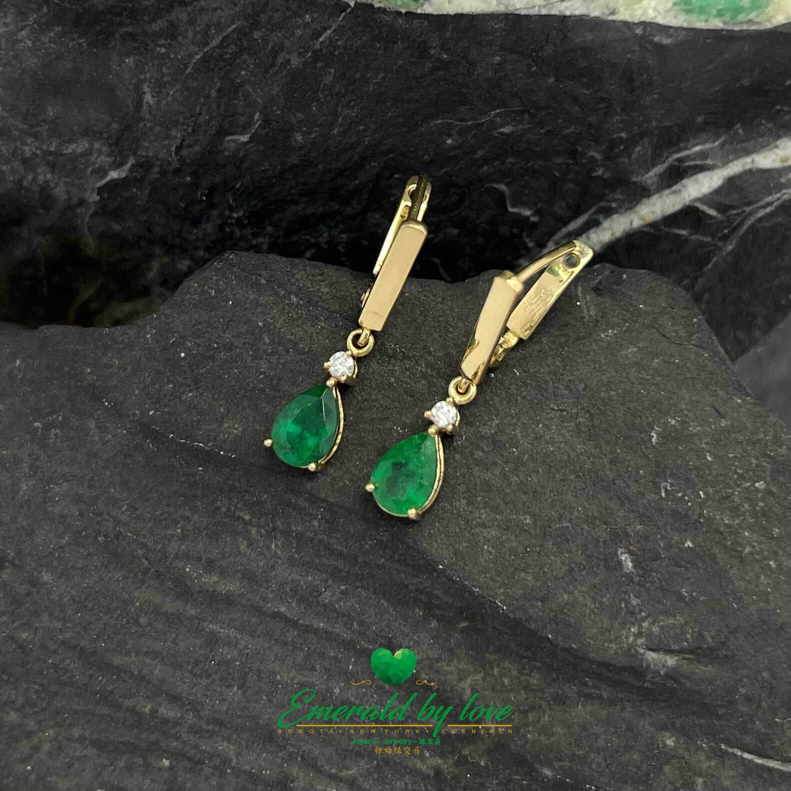 Radiant Cascades - 18k Yellow Gold Long Teardrop Emerald Earrings