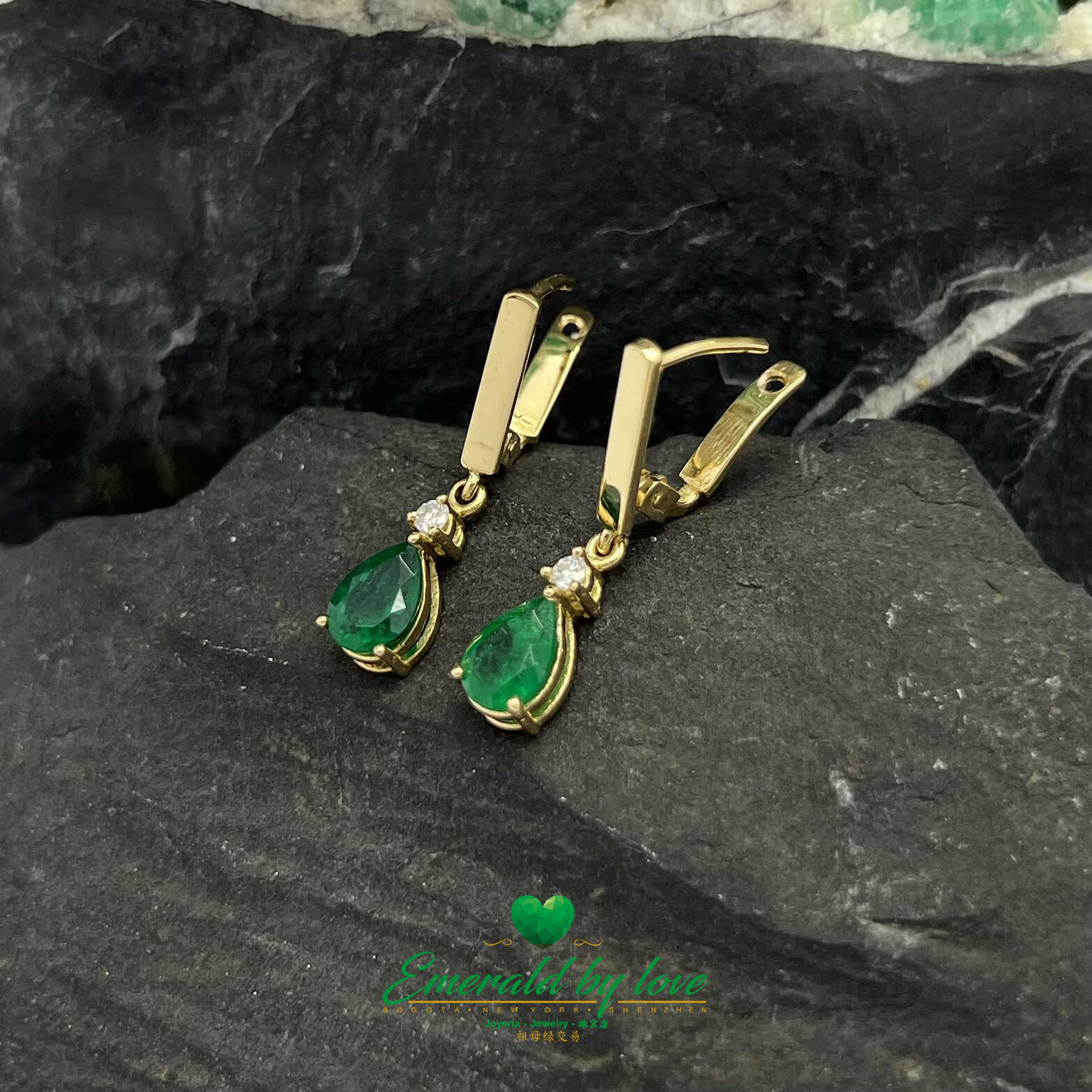 Radiant Cascades - 18k Yellow Gold Long Teardrop Emerald Earrings