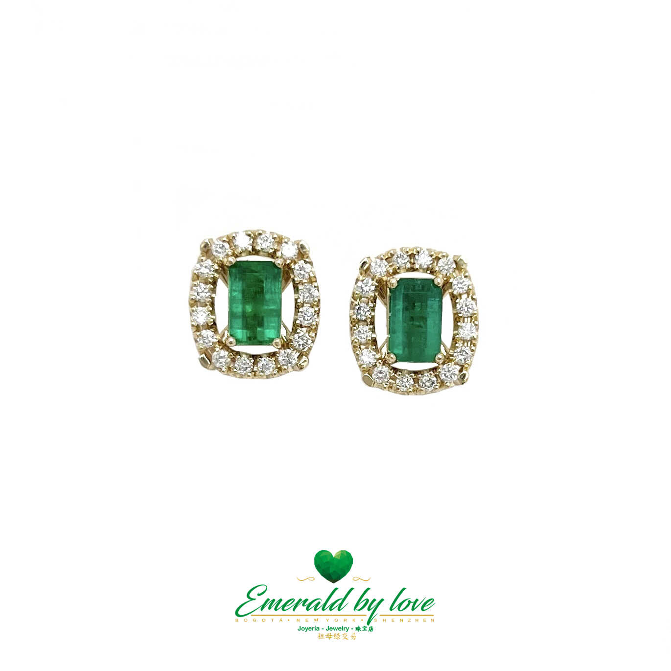 Enchanting Glow: 18k Yellow Gold Earrings with Emeralds and Diamonds