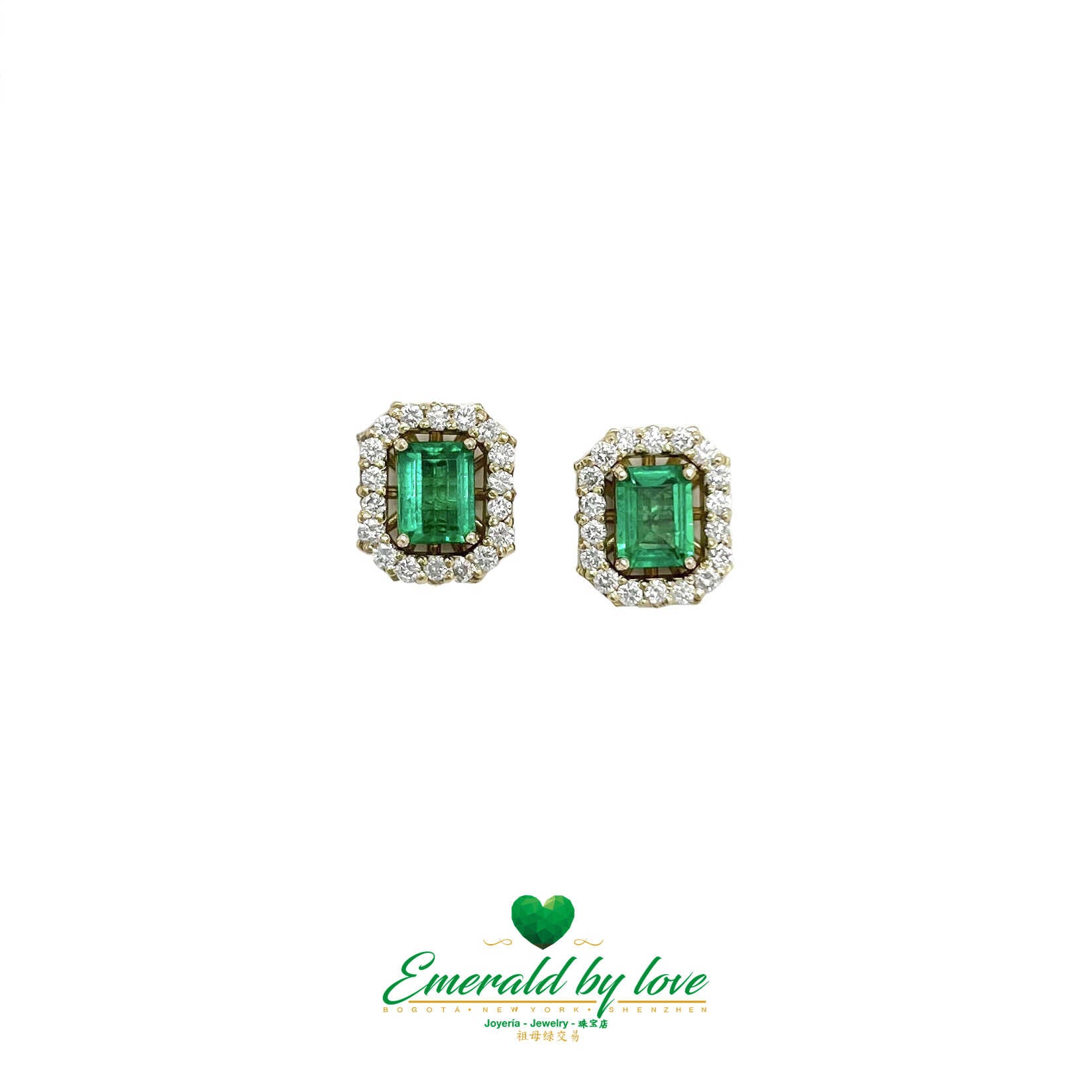 Colombian Elegance: 18k Yellow Gold Earrings with Colombian Emeralds and Diamonds