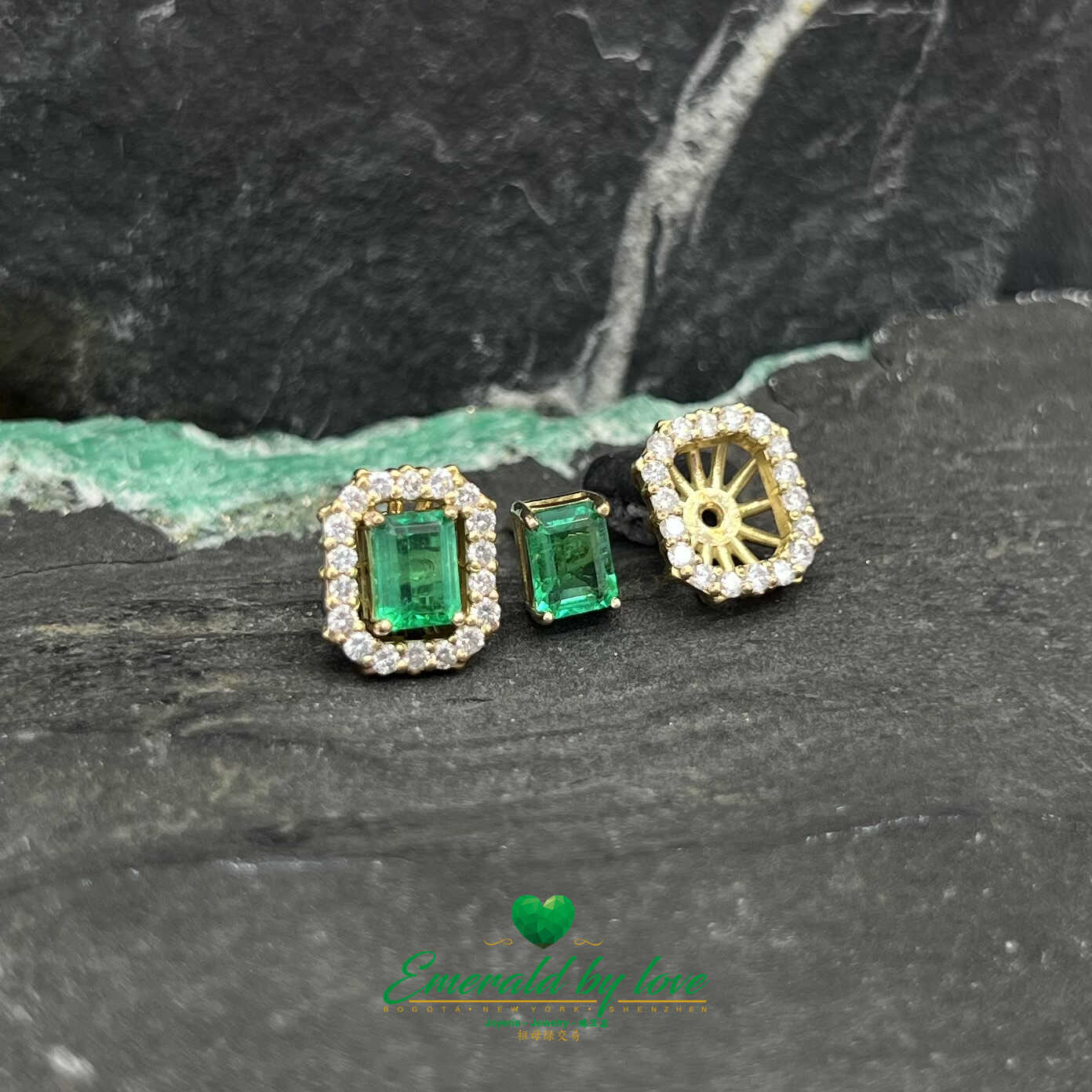 Colombian Elegance: 18k Yellow Gold Earrings with Colombian Emeralds and Diamonds