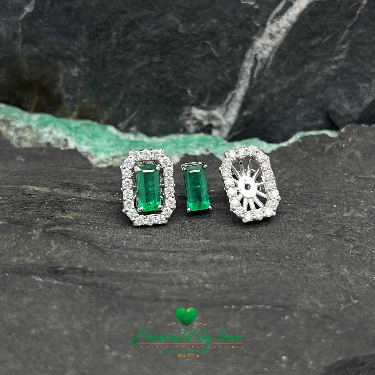 Pure Radiance: 18k White Gold Earrings with Colombian Emeralds and Diamonds