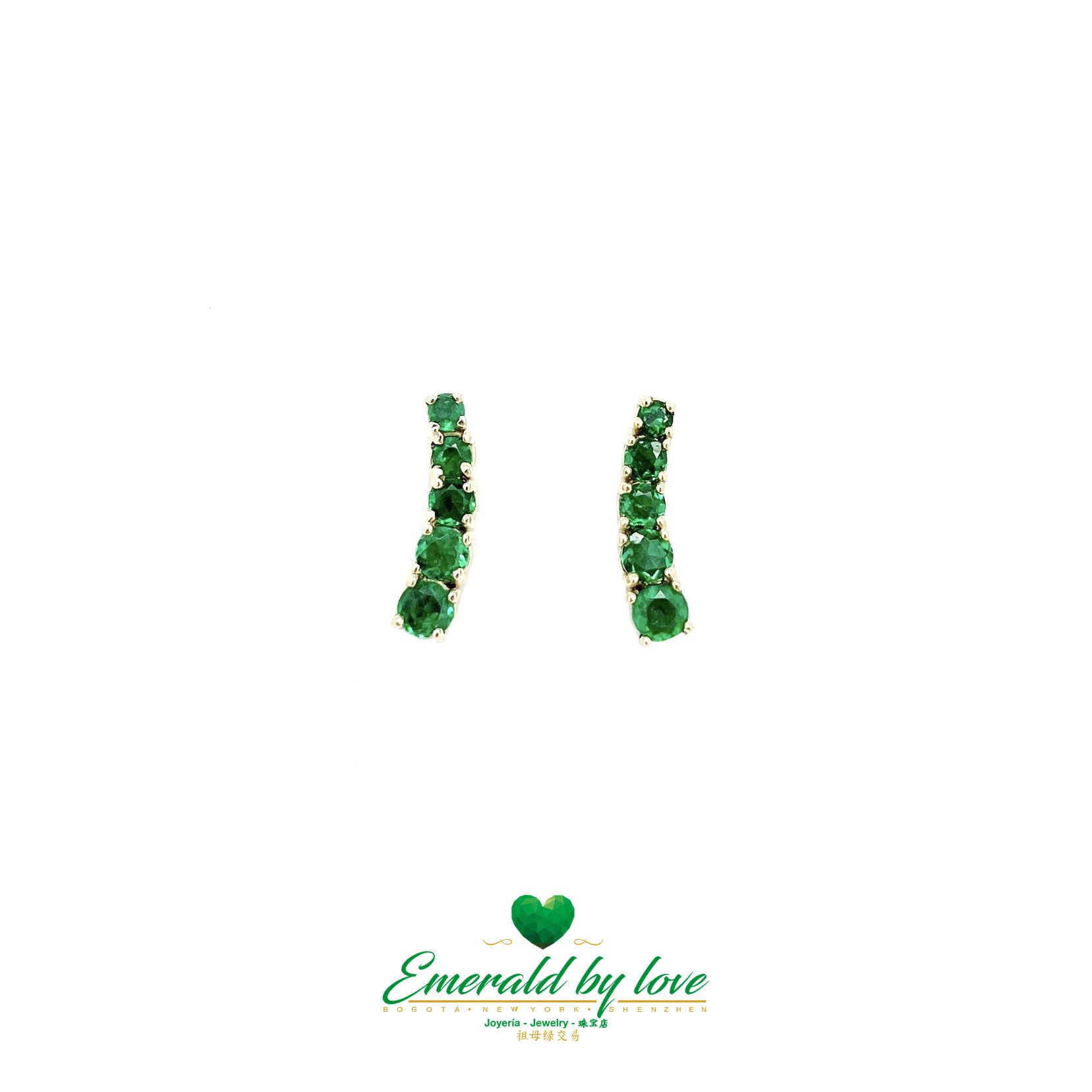 Contemporary Chic: 18k Yellow Gold Earrings with Round Colombian Emeralds