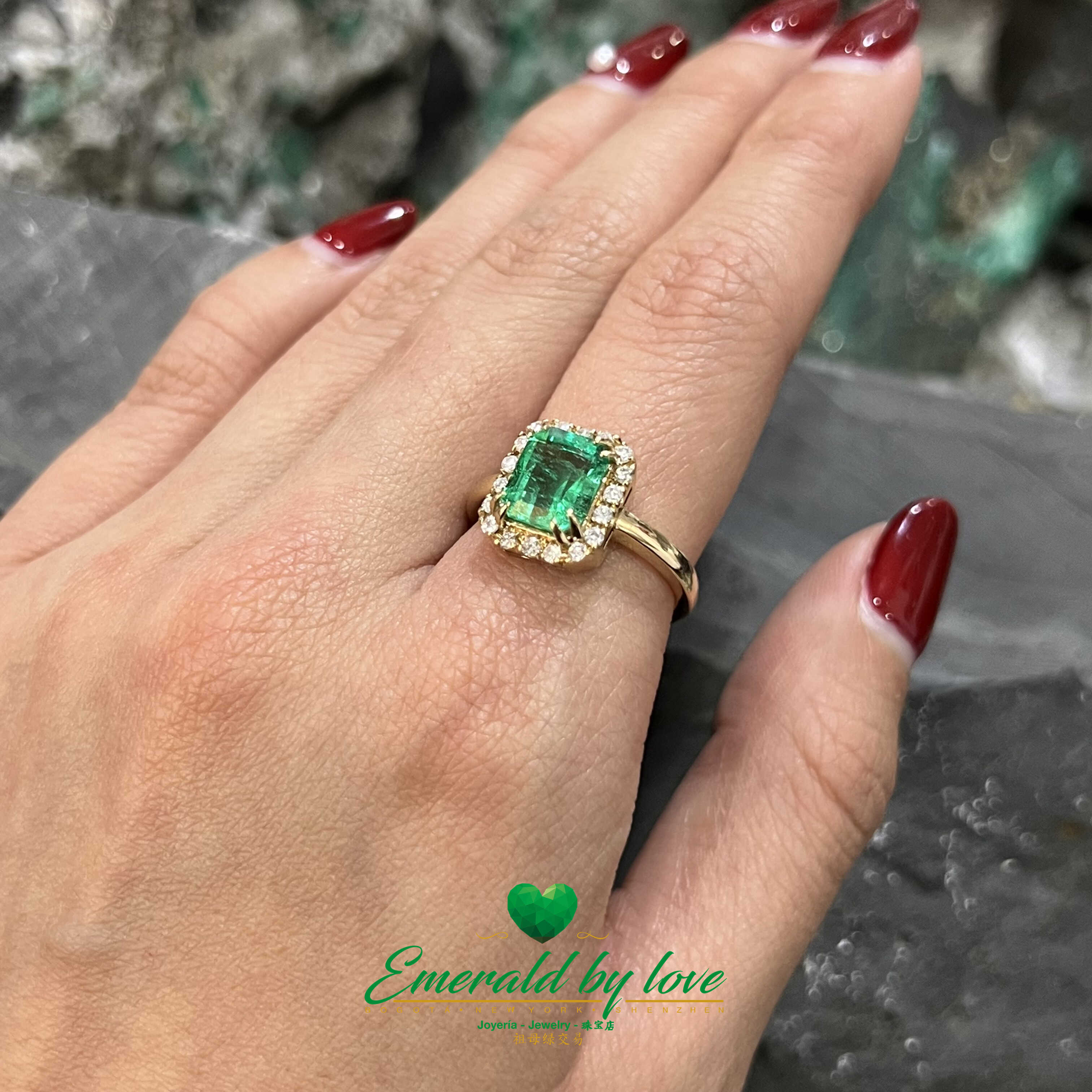 Emerald Engagement Ring: 2.1 CT Center Stone Surrounded by Diamonds