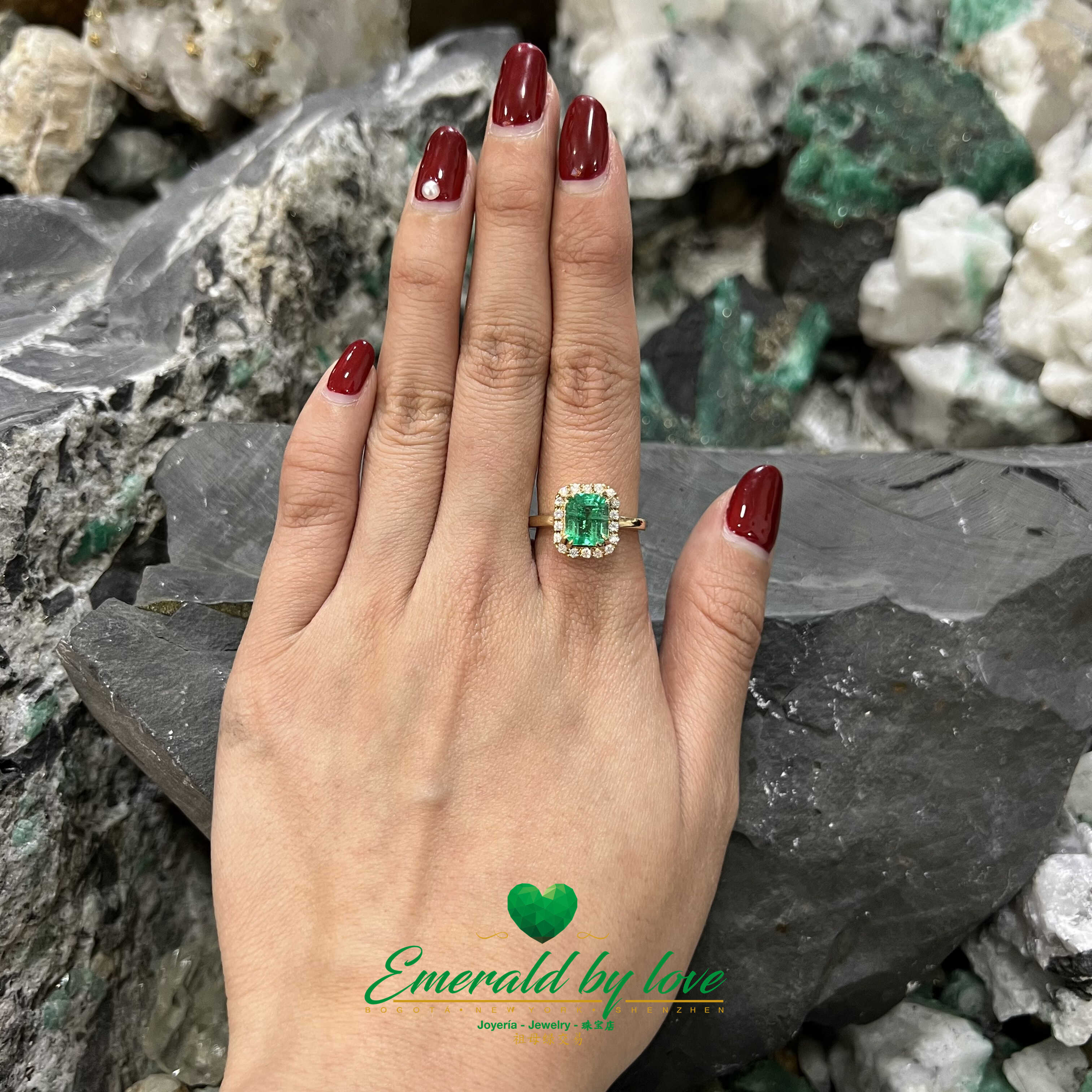 Emerald Engagement Ring: 2.1 CT Center Stone Surrounded by Diamonds