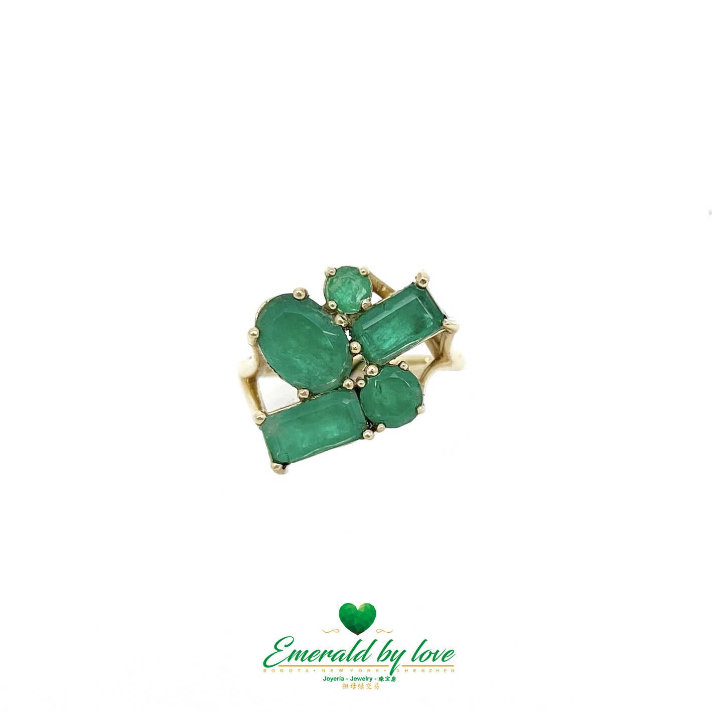 Vibrant Yellow Gold Crazy Ring: Assorted Emeralds for a Playful Statement