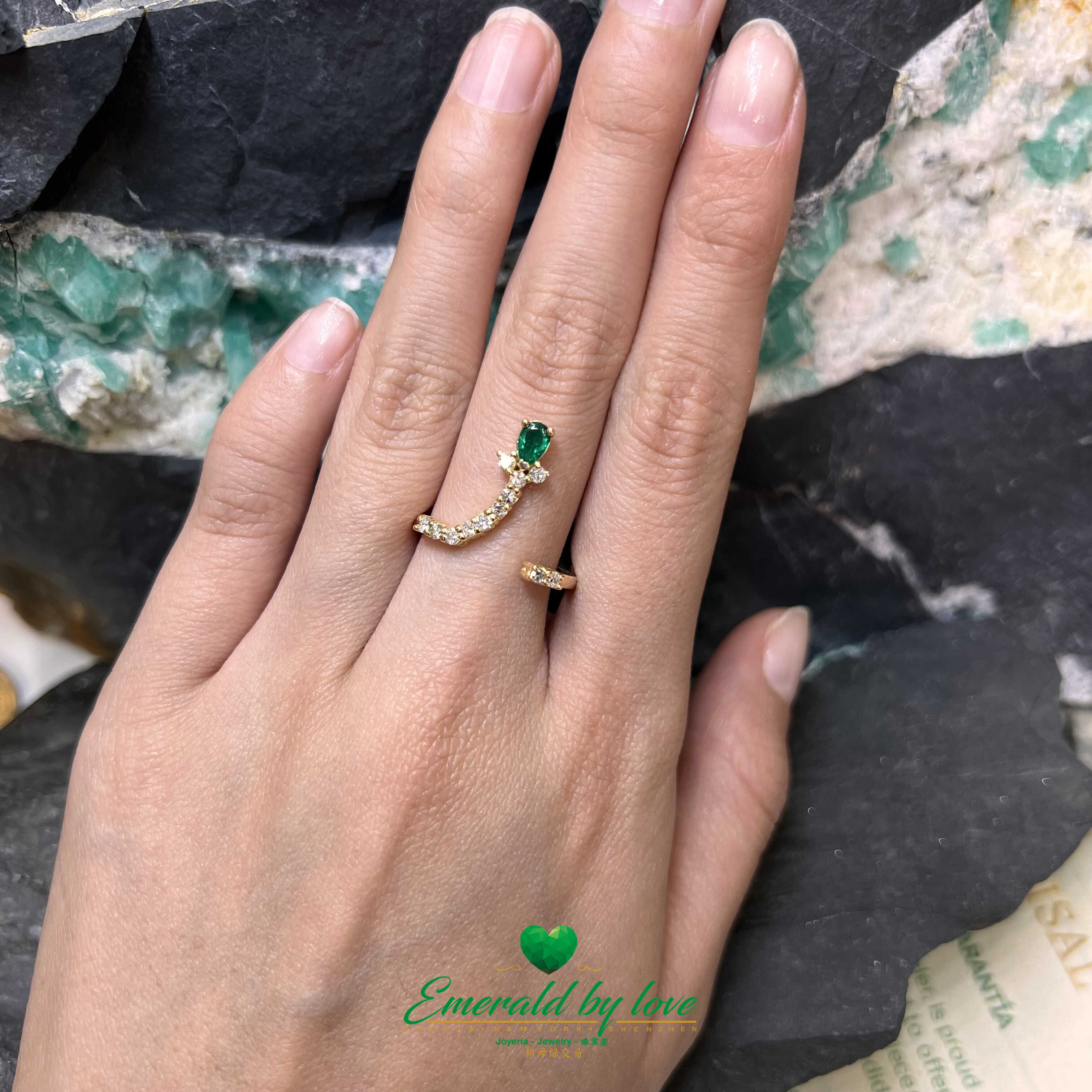 Elegant Yellow Gold Ring with 0.36 Ct Teardrop Emerald - A Touch of Natural Sophistication